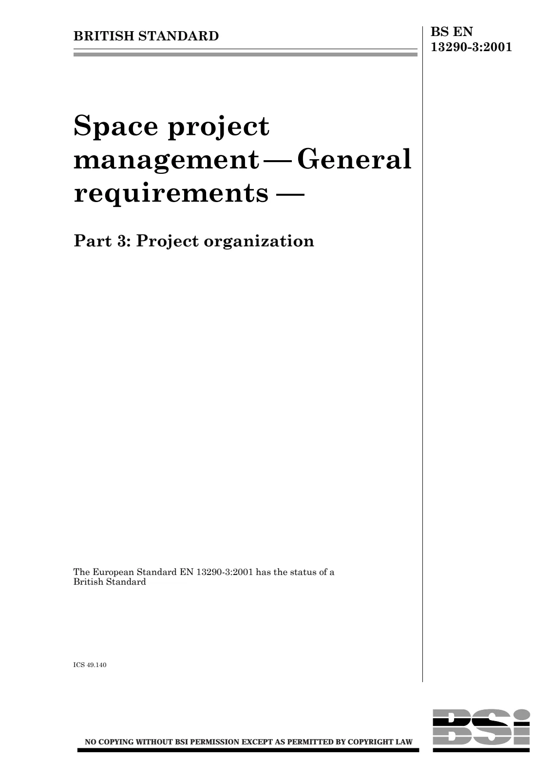 First page of standard BS EN 13290-3:2001