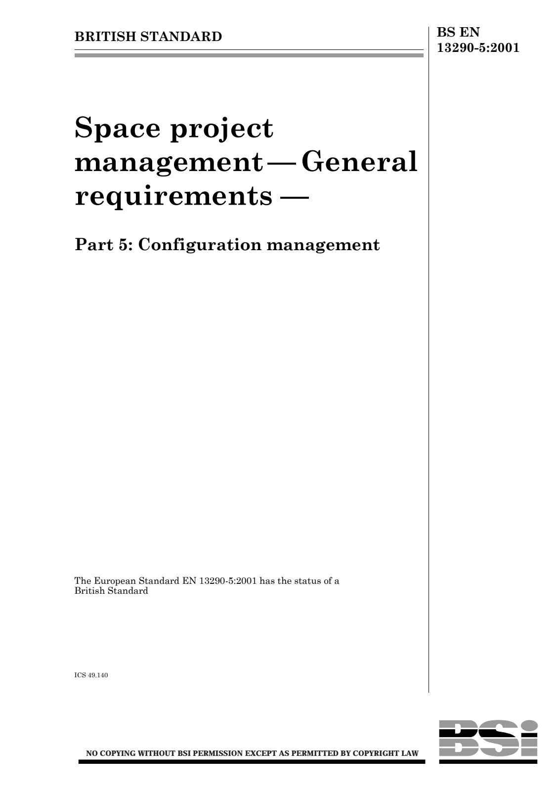 First page of standard BS EN 13290-5:2001