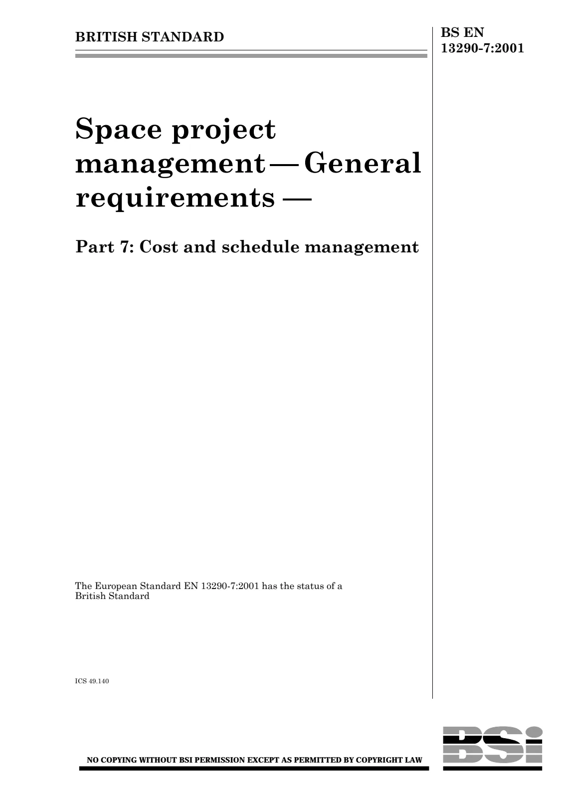 First page of standard BS EN 13290-7:2001