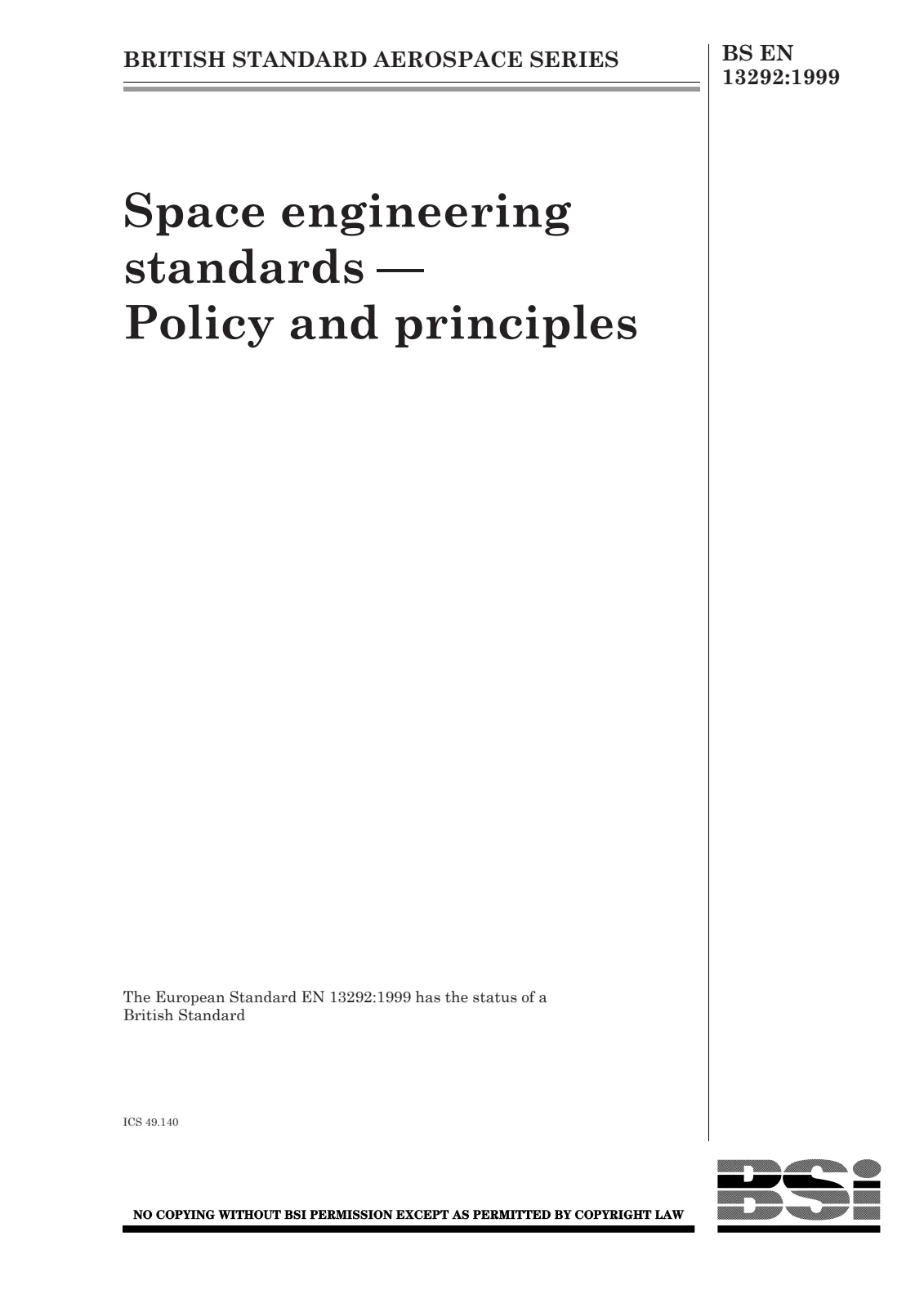 First page of standard BS EN 13292:1999
