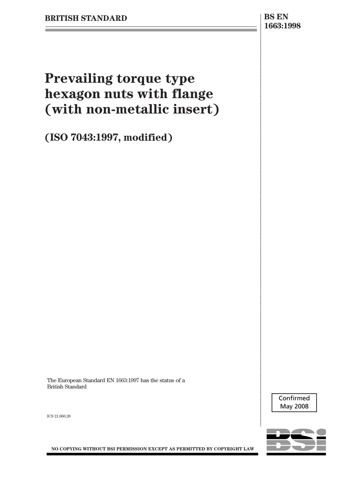 First page of standard BS EN 1663:1998