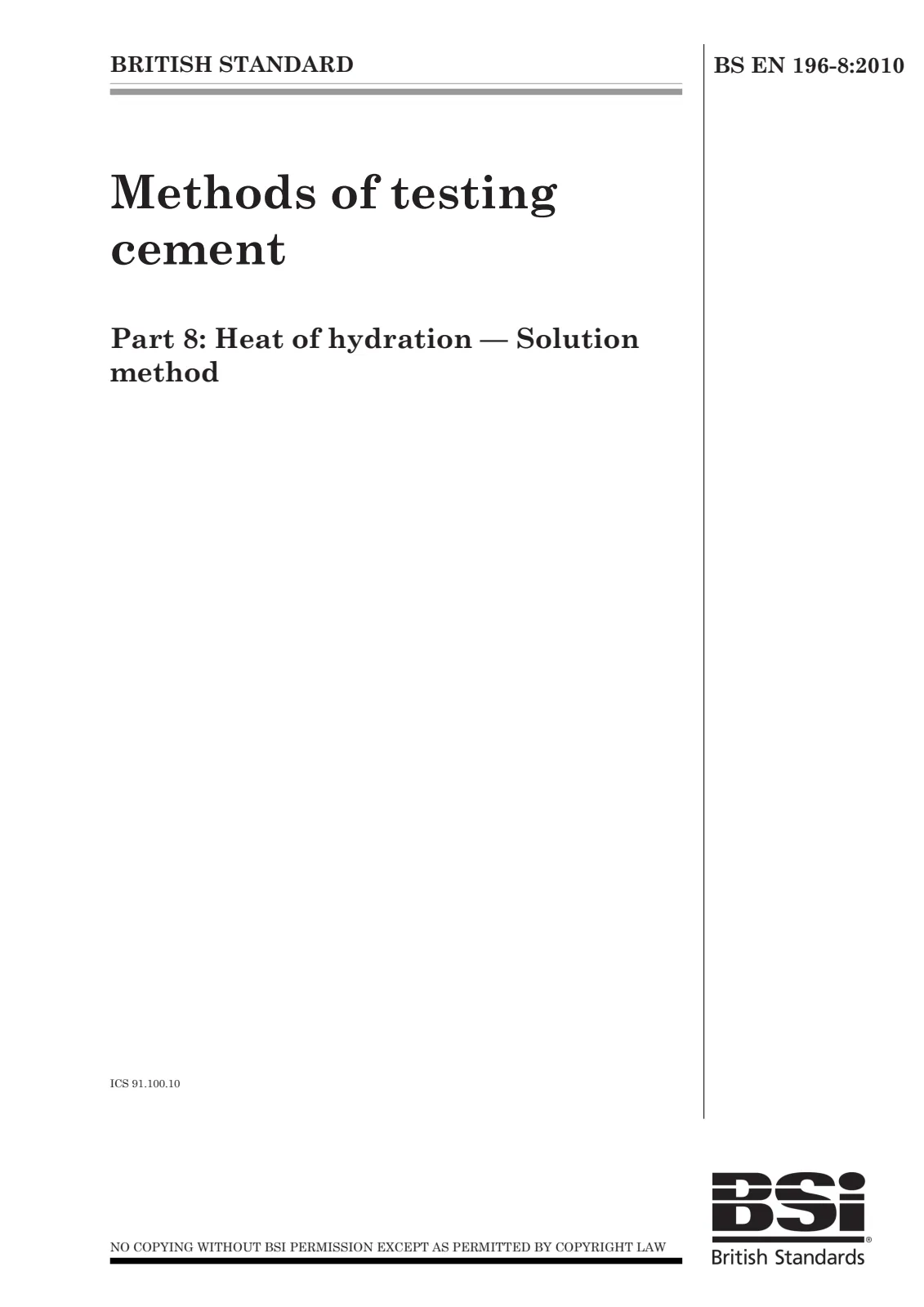 First page of standard BS EN 196-8:2010