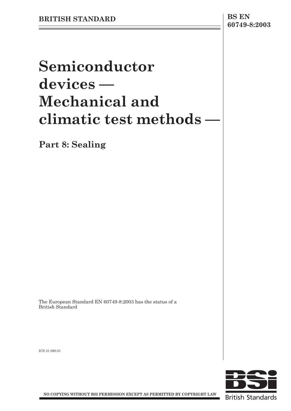 Первая страница стандарта BS EN 60749-8:2003