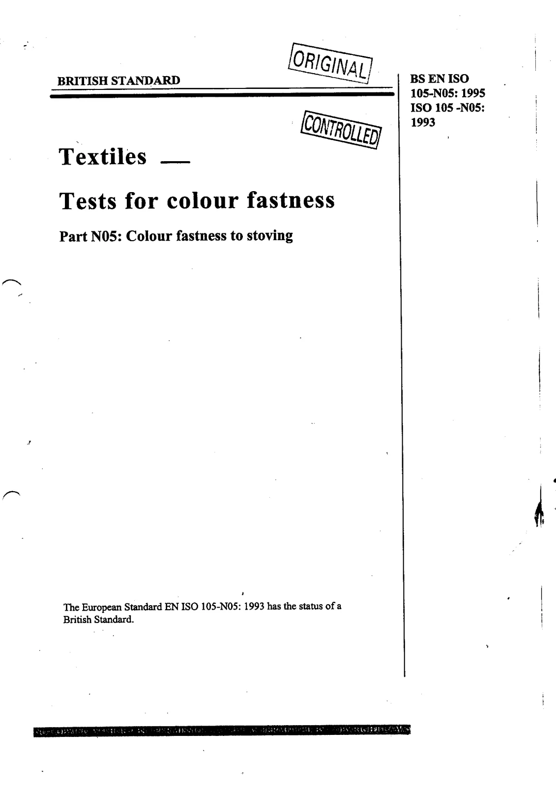 Первая страница стандарта BS EN ISO 105-N05:1995