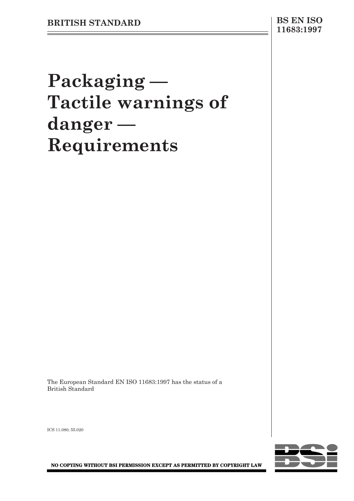 First page of standard BS EN ISO 11683:1997