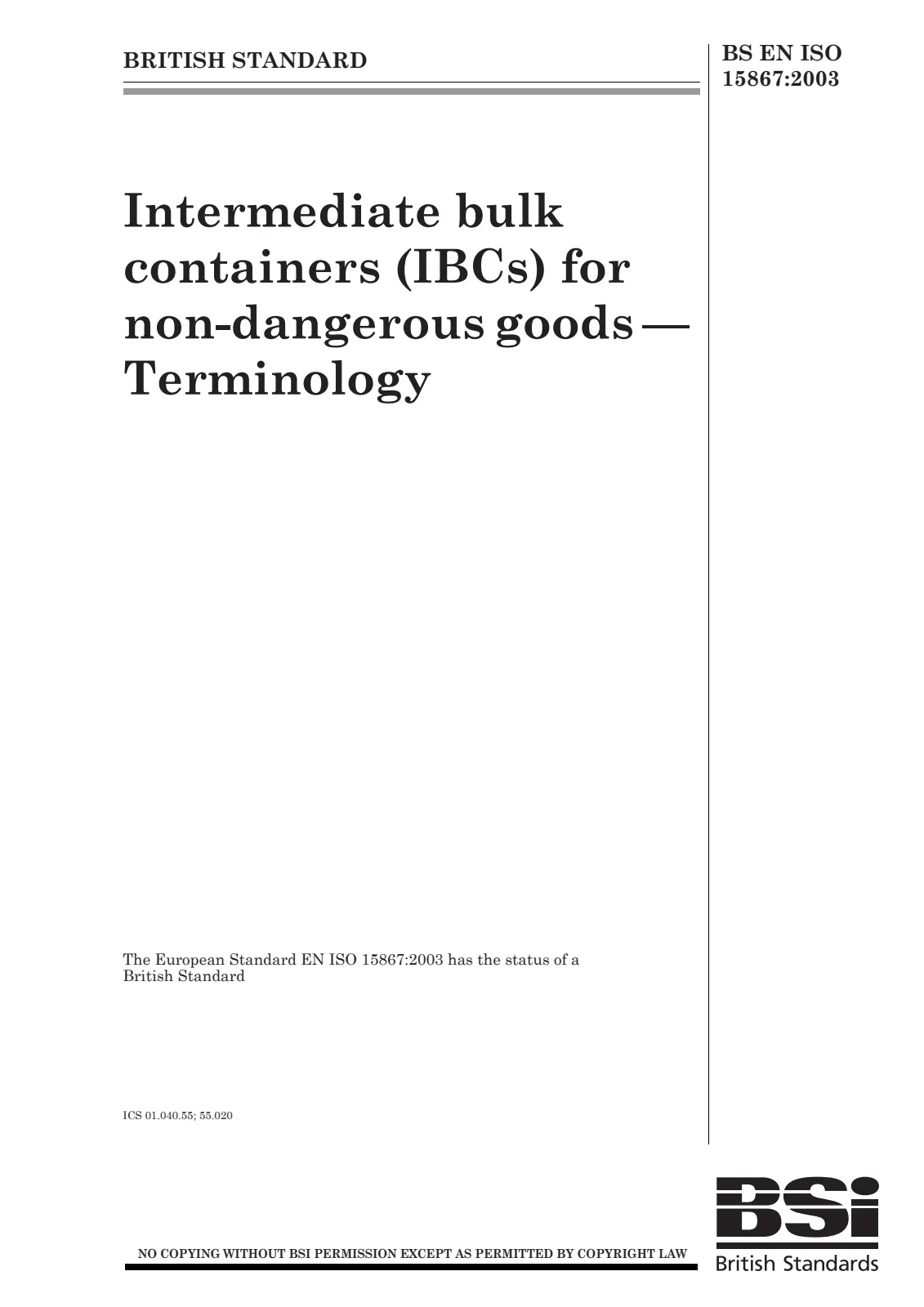 First page of standard BS EN ISO 15867:2003