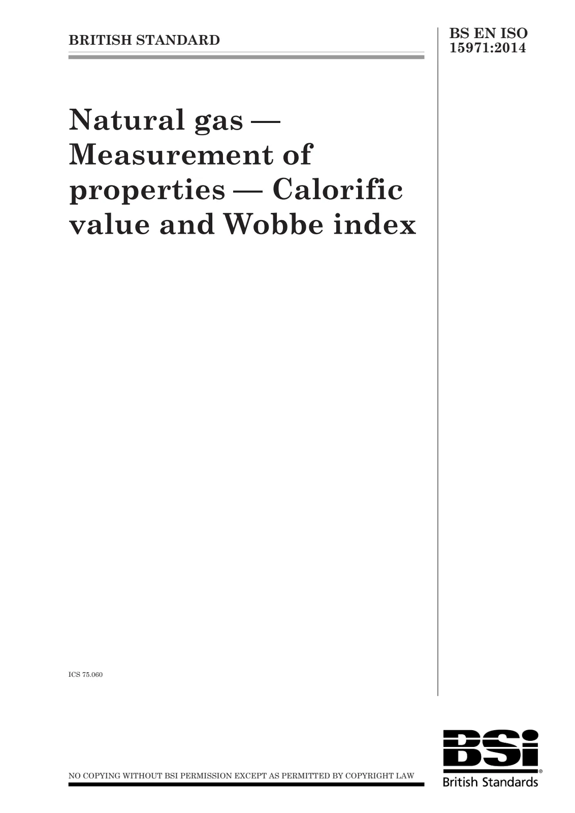 First page of standard BS EN ISO 15971:2014