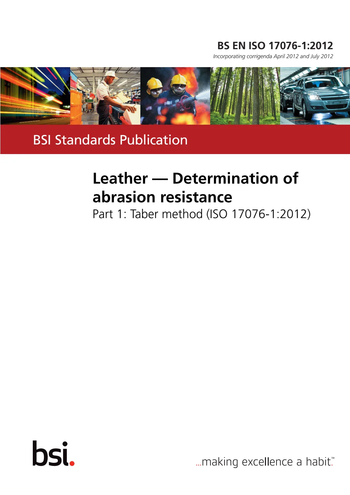 First page of standard BS EN ISO 17076-1:2012
