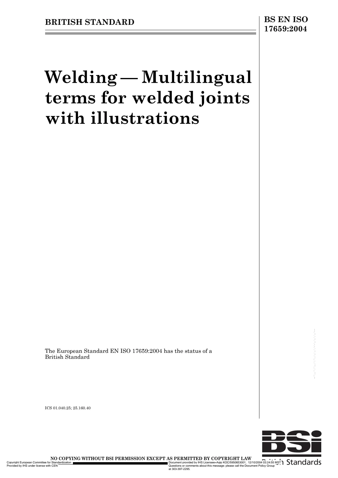 First page of standard BS EN ISO 17659:2004