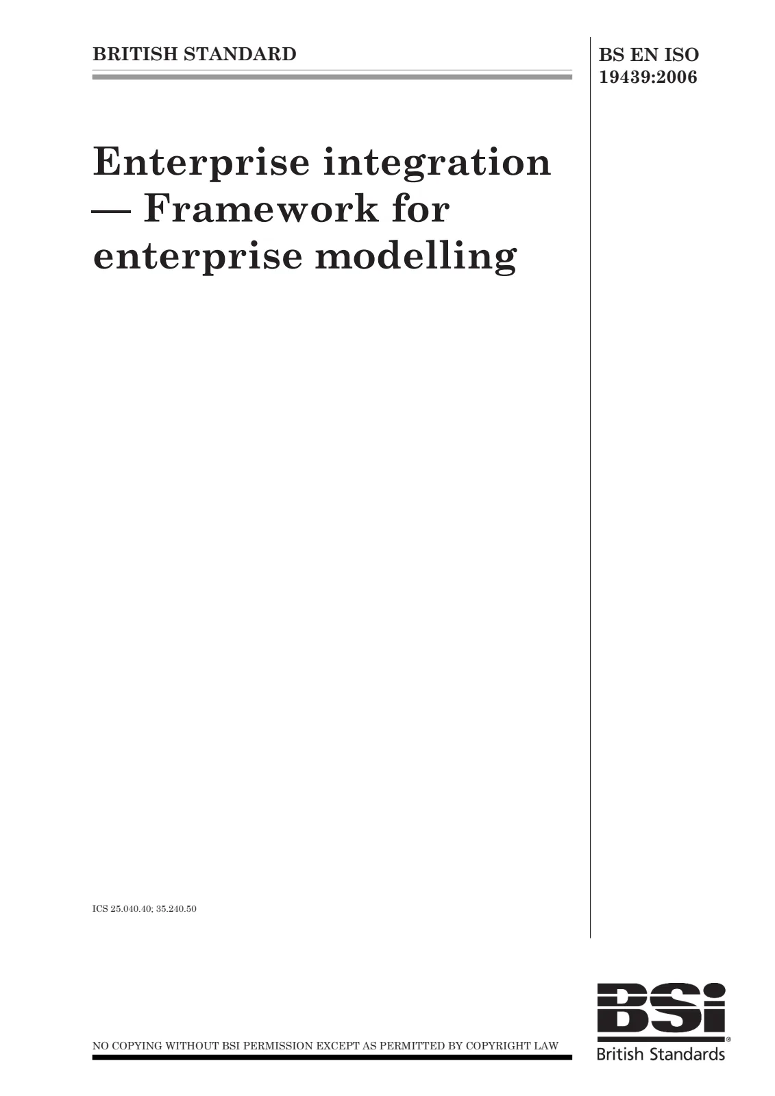 First page of standard BS EN ISO 19439:2006