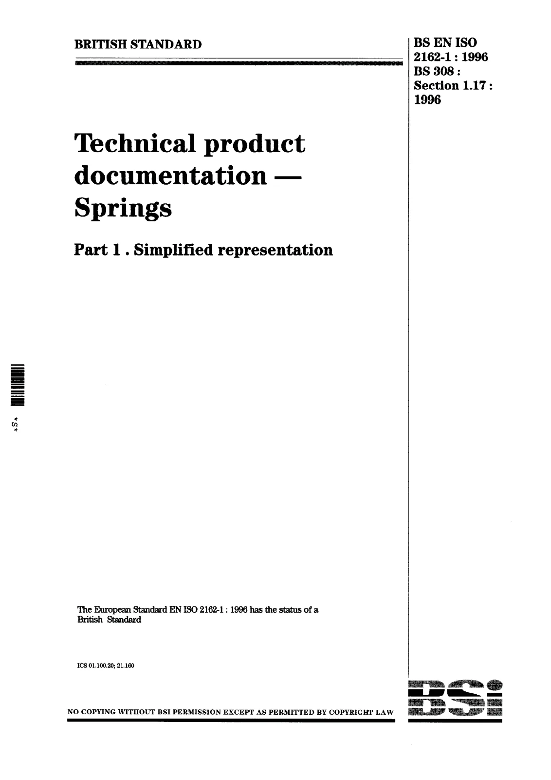 First page of standard BS EN ISO 2162-1:1996