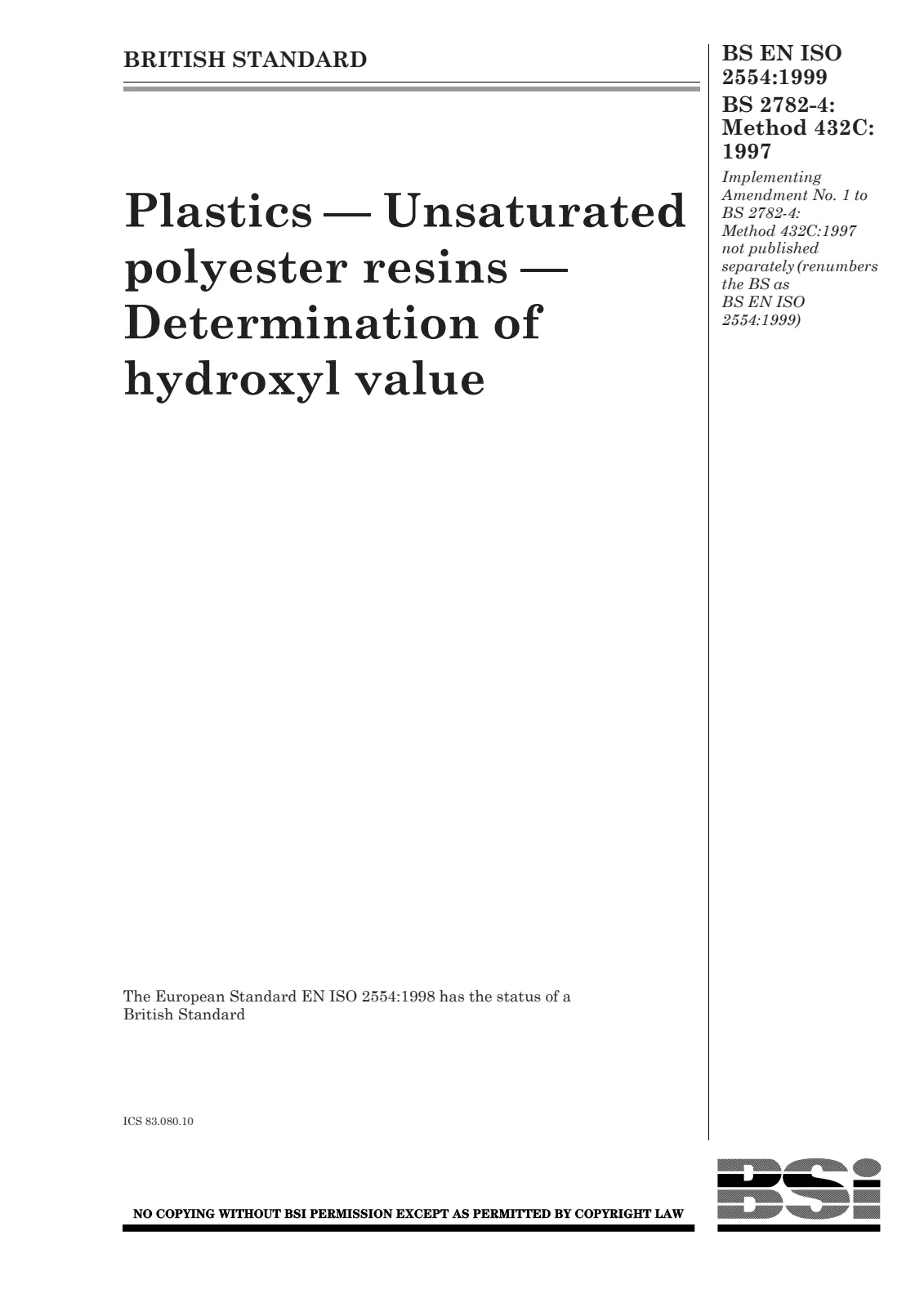 First page of standard BS EN ISO 2554:1999