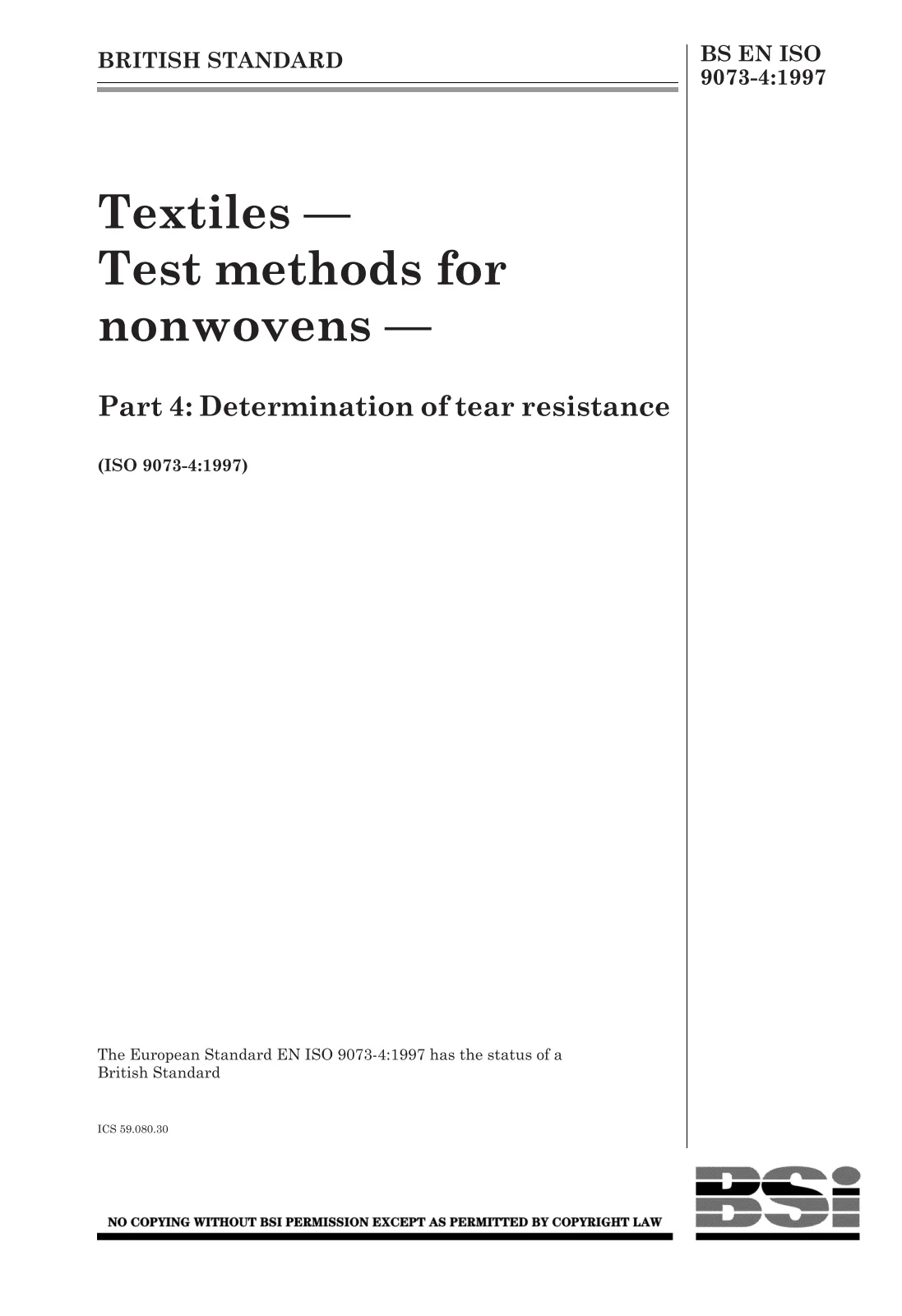 First page of standard BS EN ISO 9073-4:1997