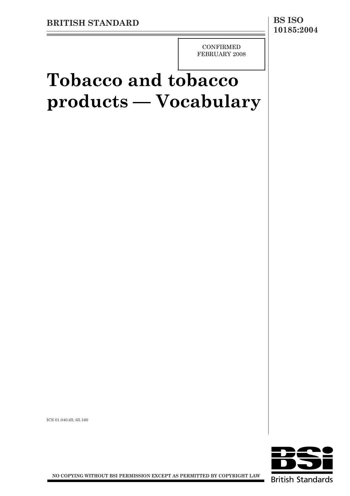 First page of standard BS ISO 10185:2004