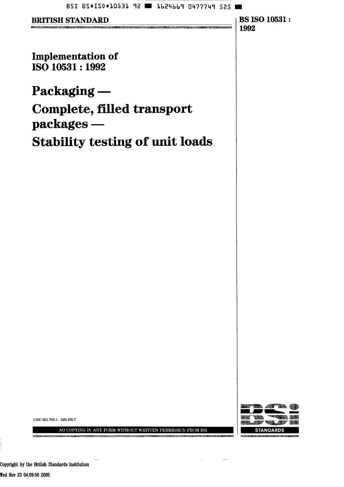 First page of standard BS ISO 10531:1992