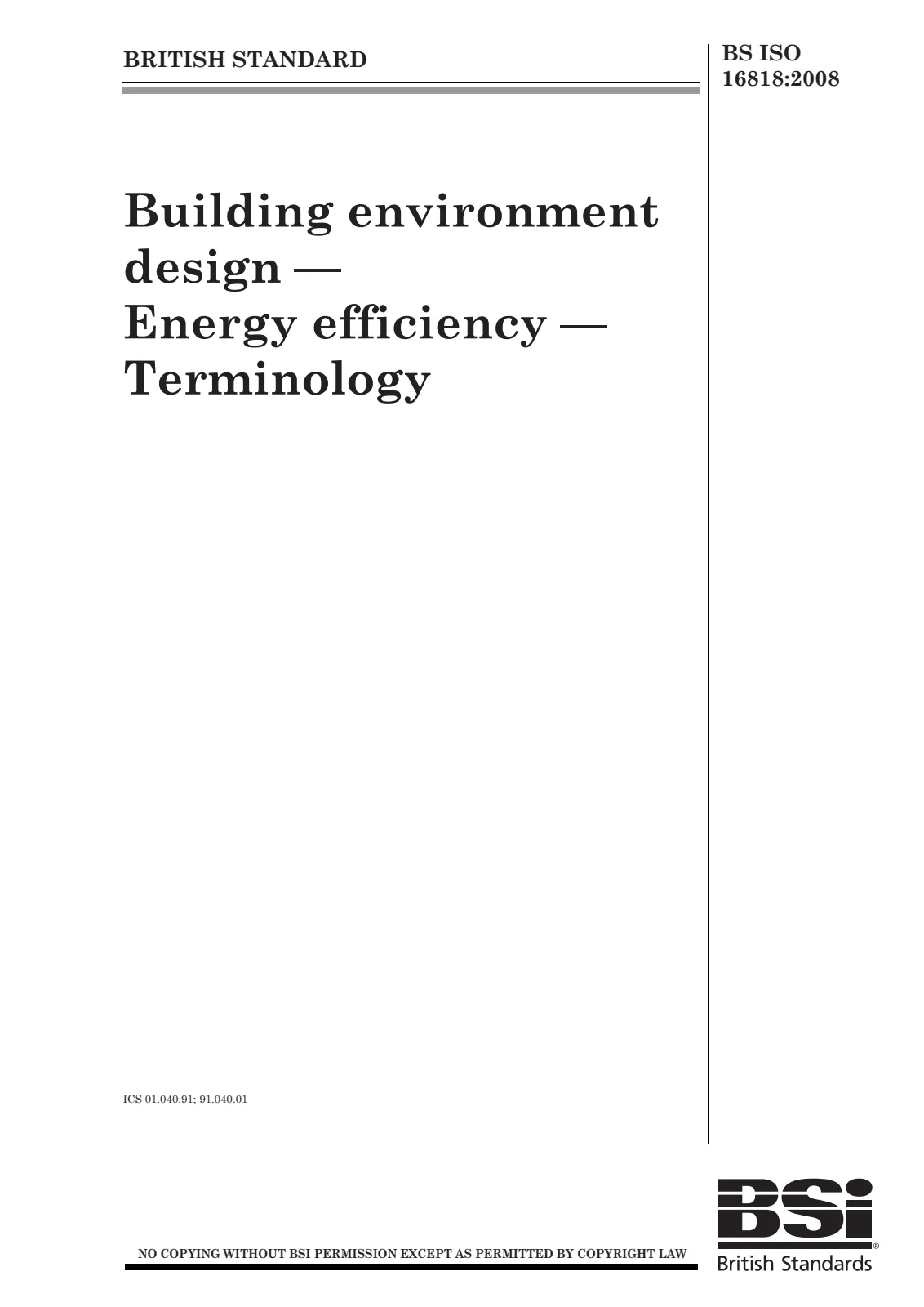 First page of standard BS ISO 16818:2008