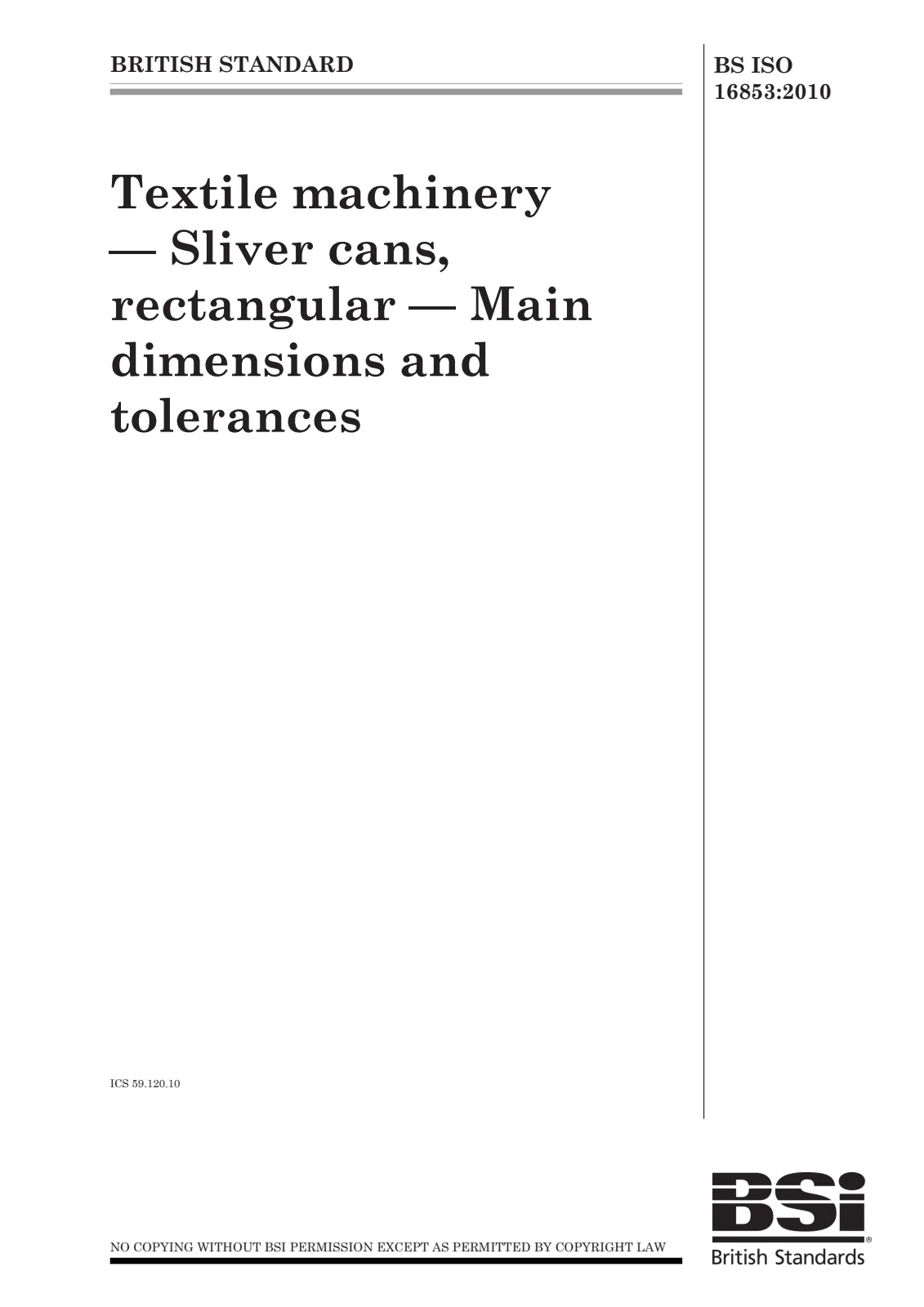 First page of standard BS ISO 16853:2010