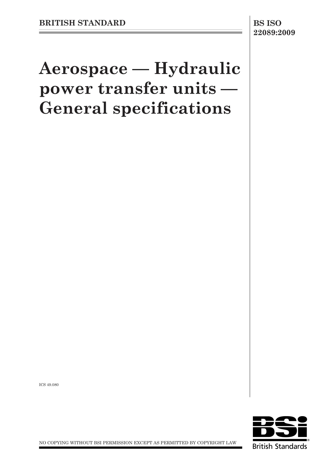 First page of standard BS ISO 22089:2009
