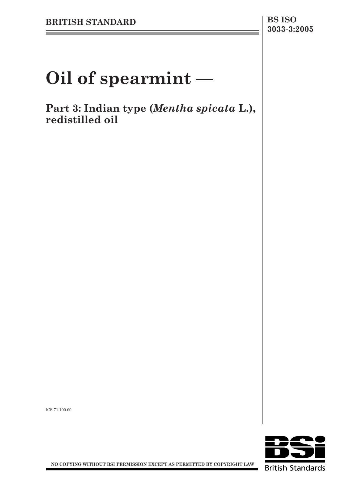 First page of standard BS ISO 3033-3:2005