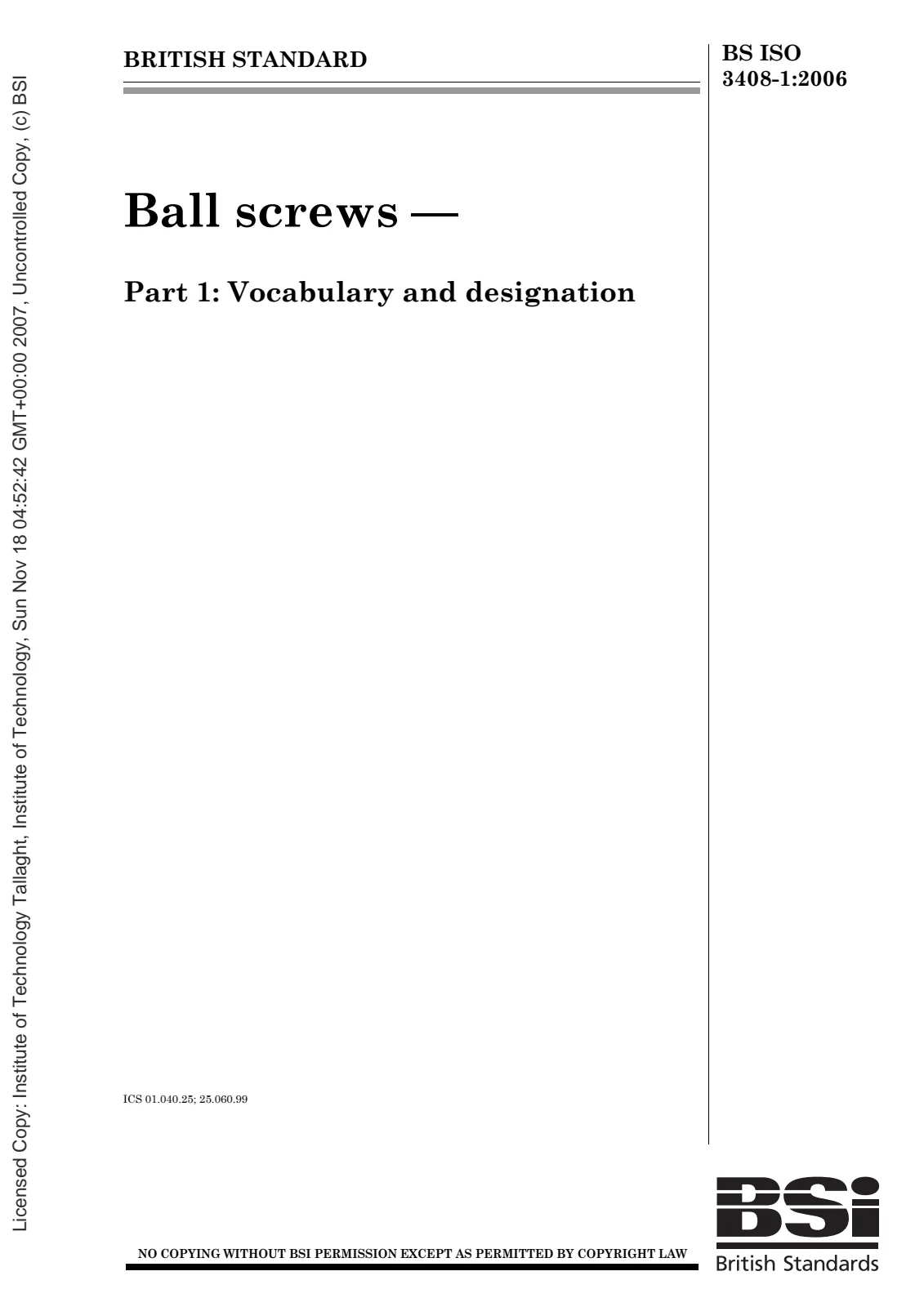 First page of standard BS ISO 3408-1:2006