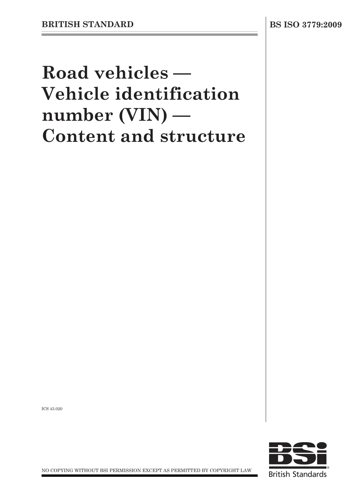 Первая страница стандарта BS ISO 3779:2009
