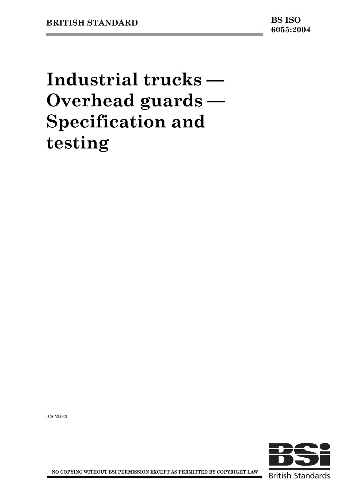 First page of standard BS ISO 6055:2004