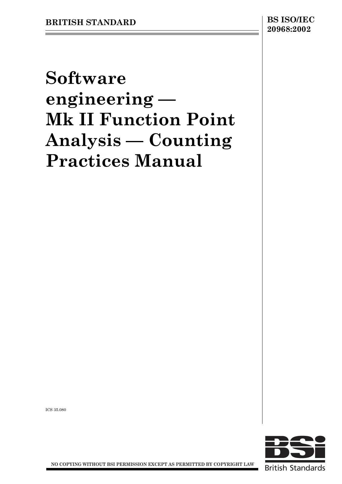 First page of standard BS ISO/IEC 20968:2002