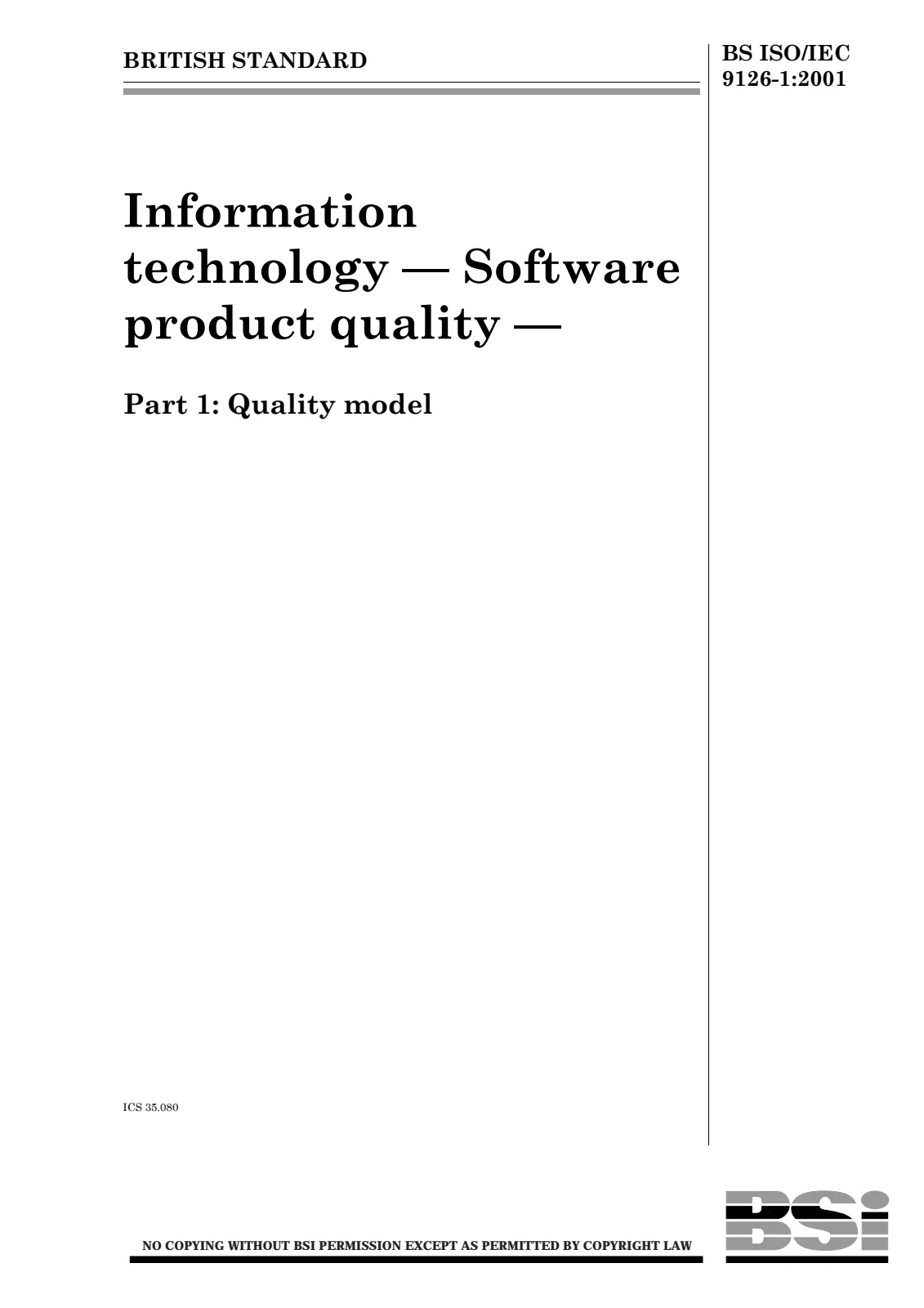 Первая страница стандарта BS ISO/IEC 9126-1:2001