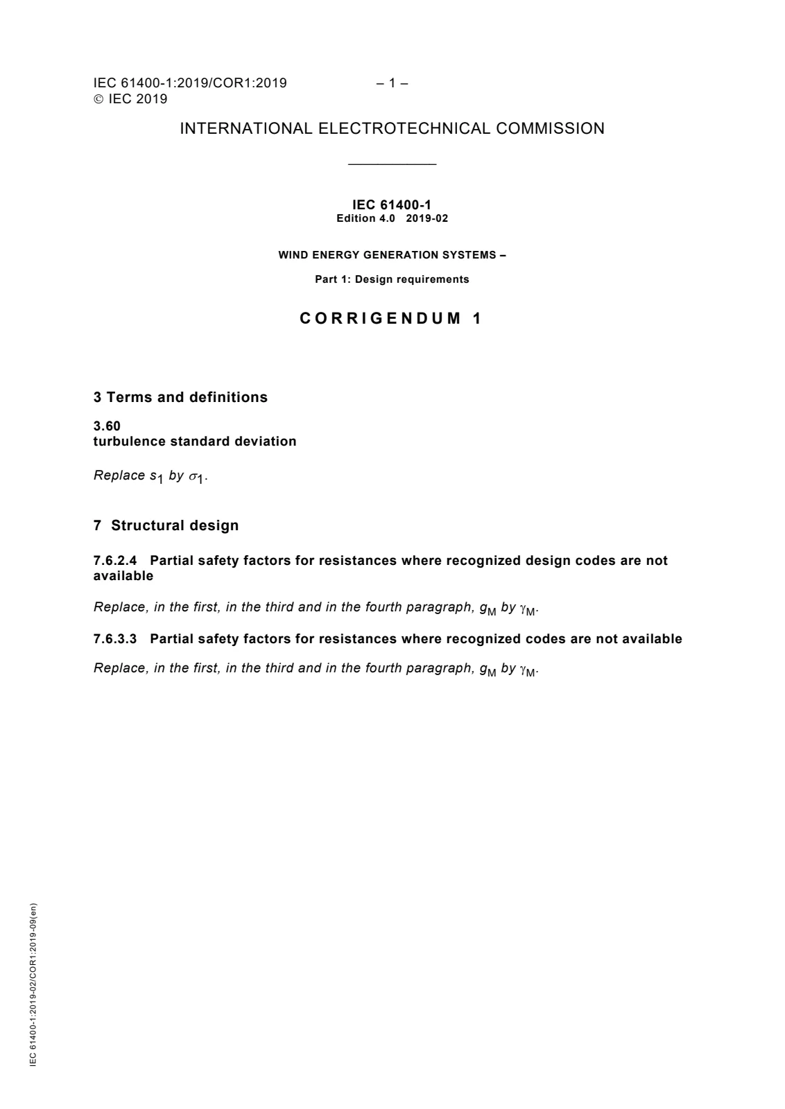Первая страница стандарта IEC 61400-1:2019/COR1:2019