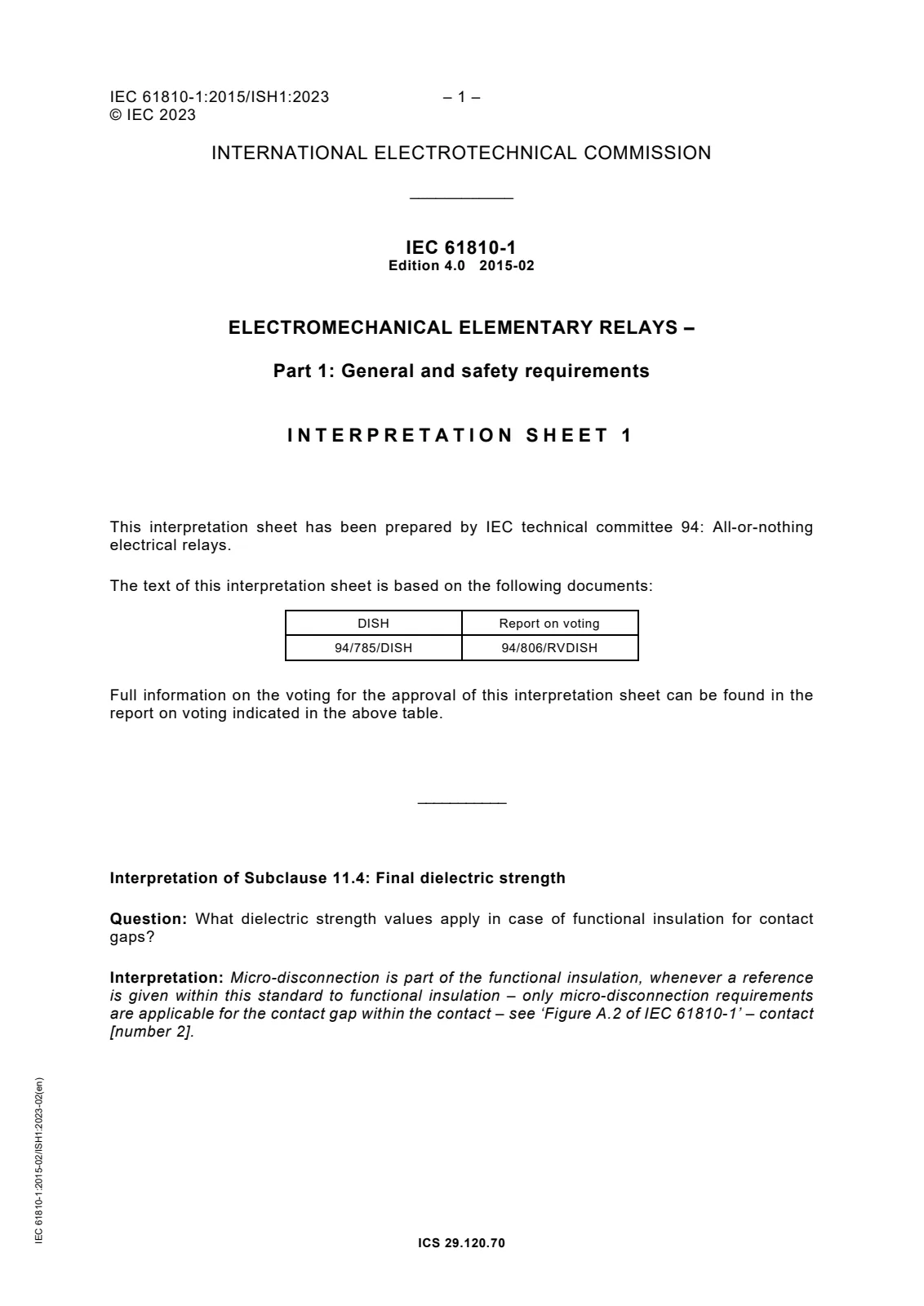 Первая страница стандарта IEC 61810-1:2015
