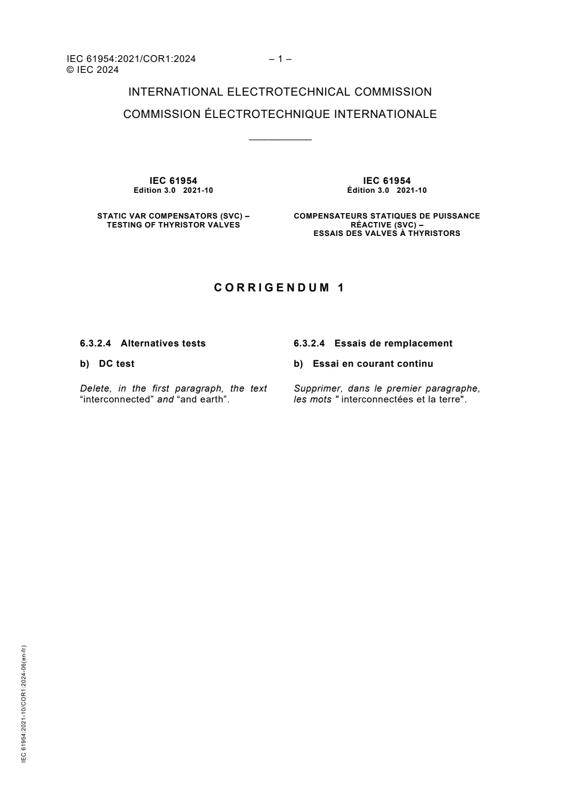 Первая страница стандарта IEC 61954:2021/COR1:2024