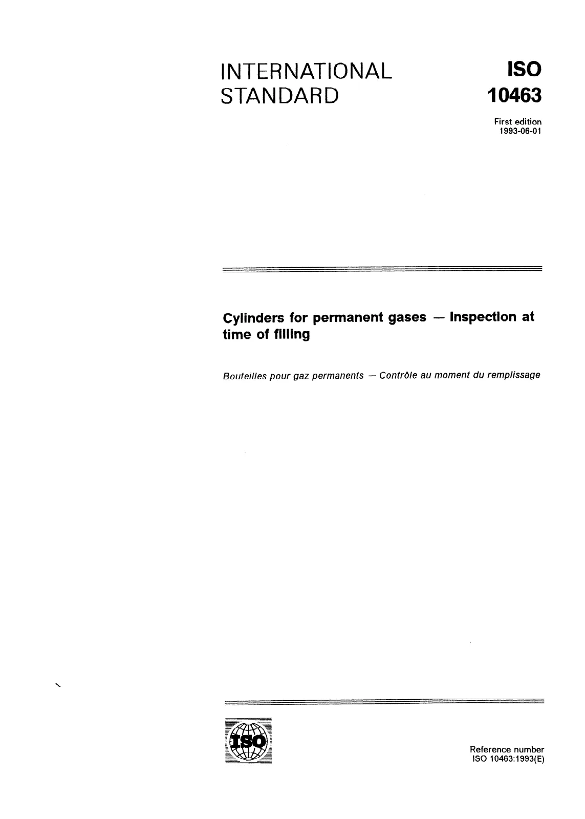 First page of standard ISO 10463:1993