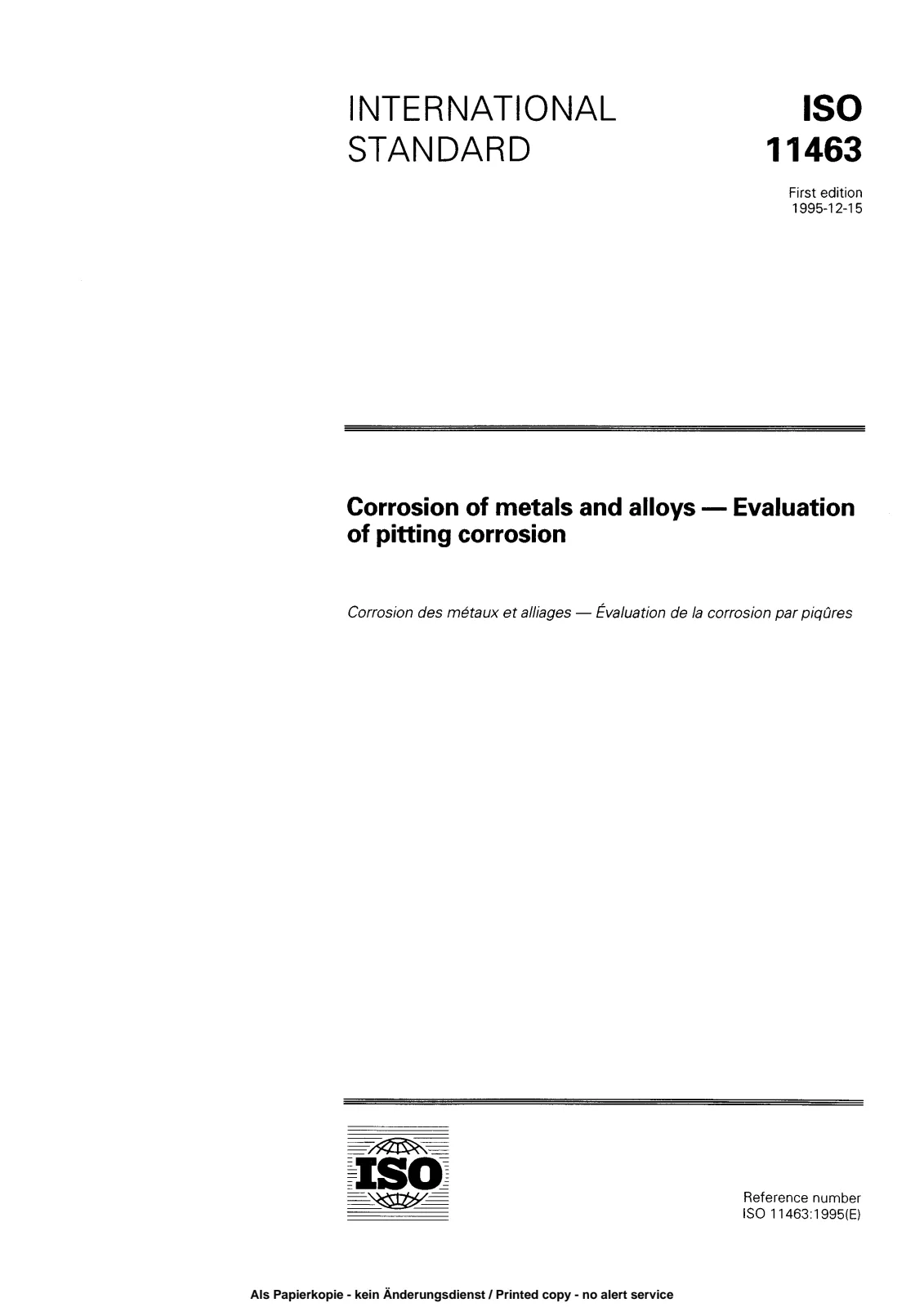 Первая страница стандарта ISO 11463:1995