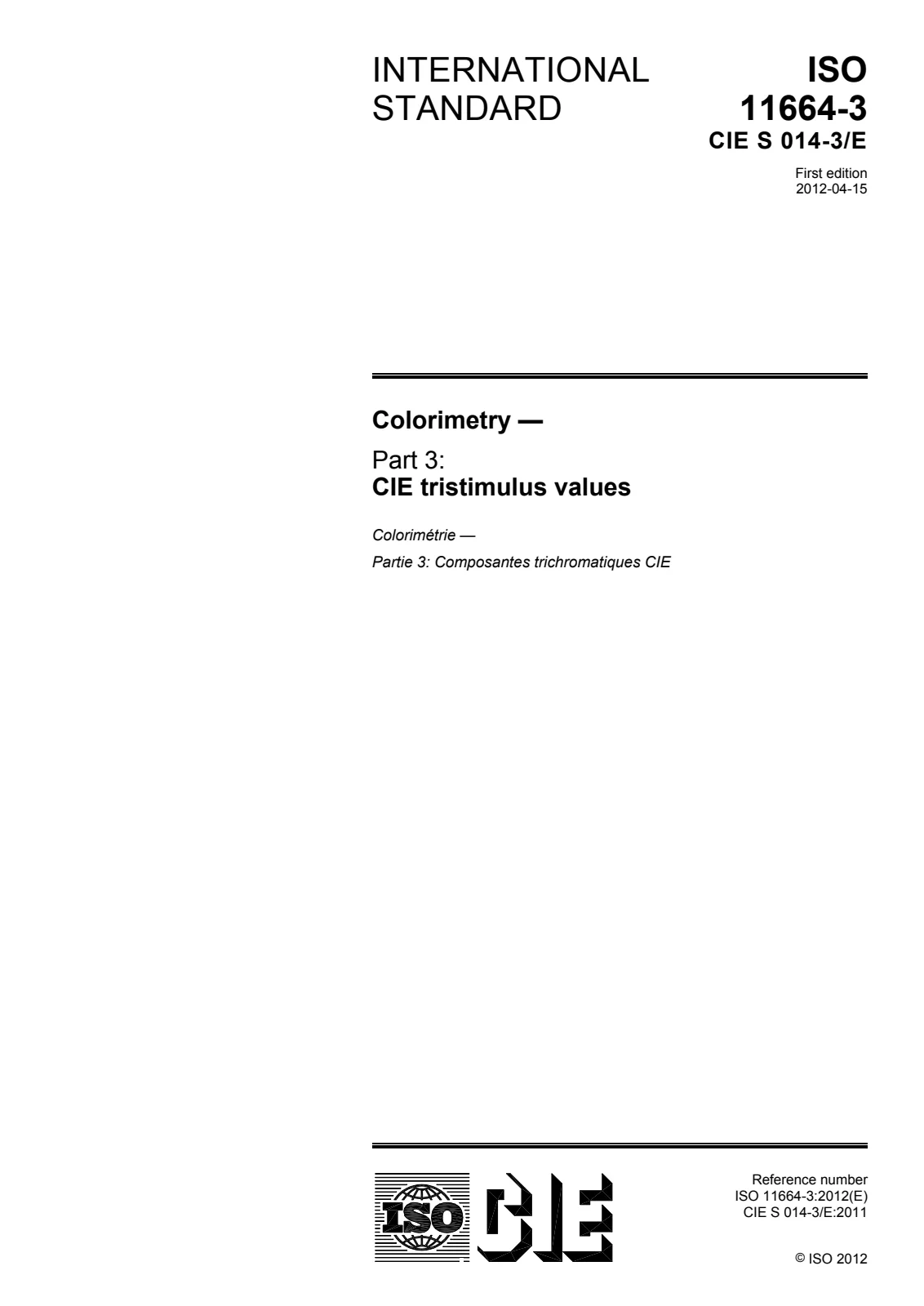 Первая страница стандарта ISO 11664-3:2012