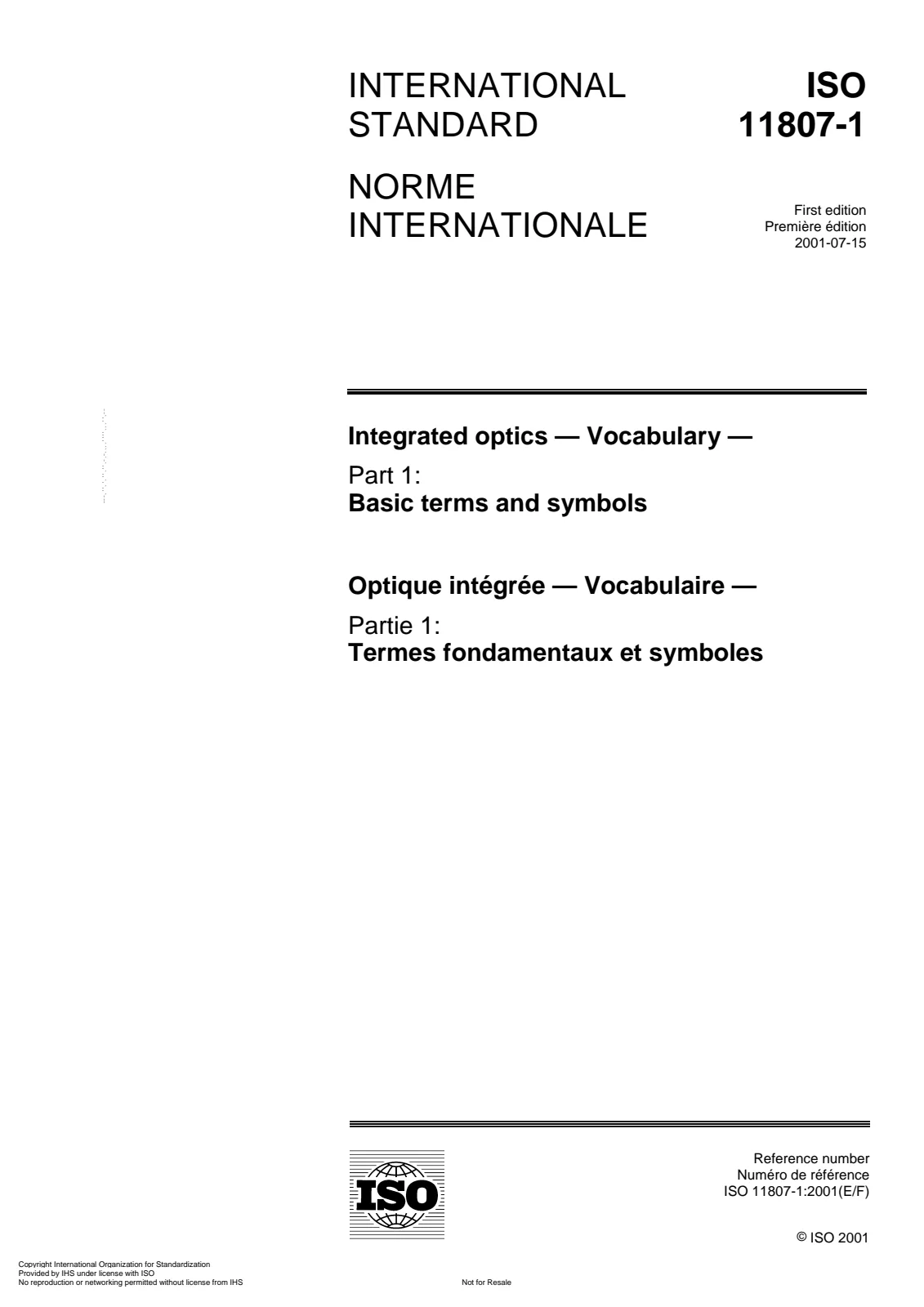 Первая страница стандарта ISO 11807-1:2001