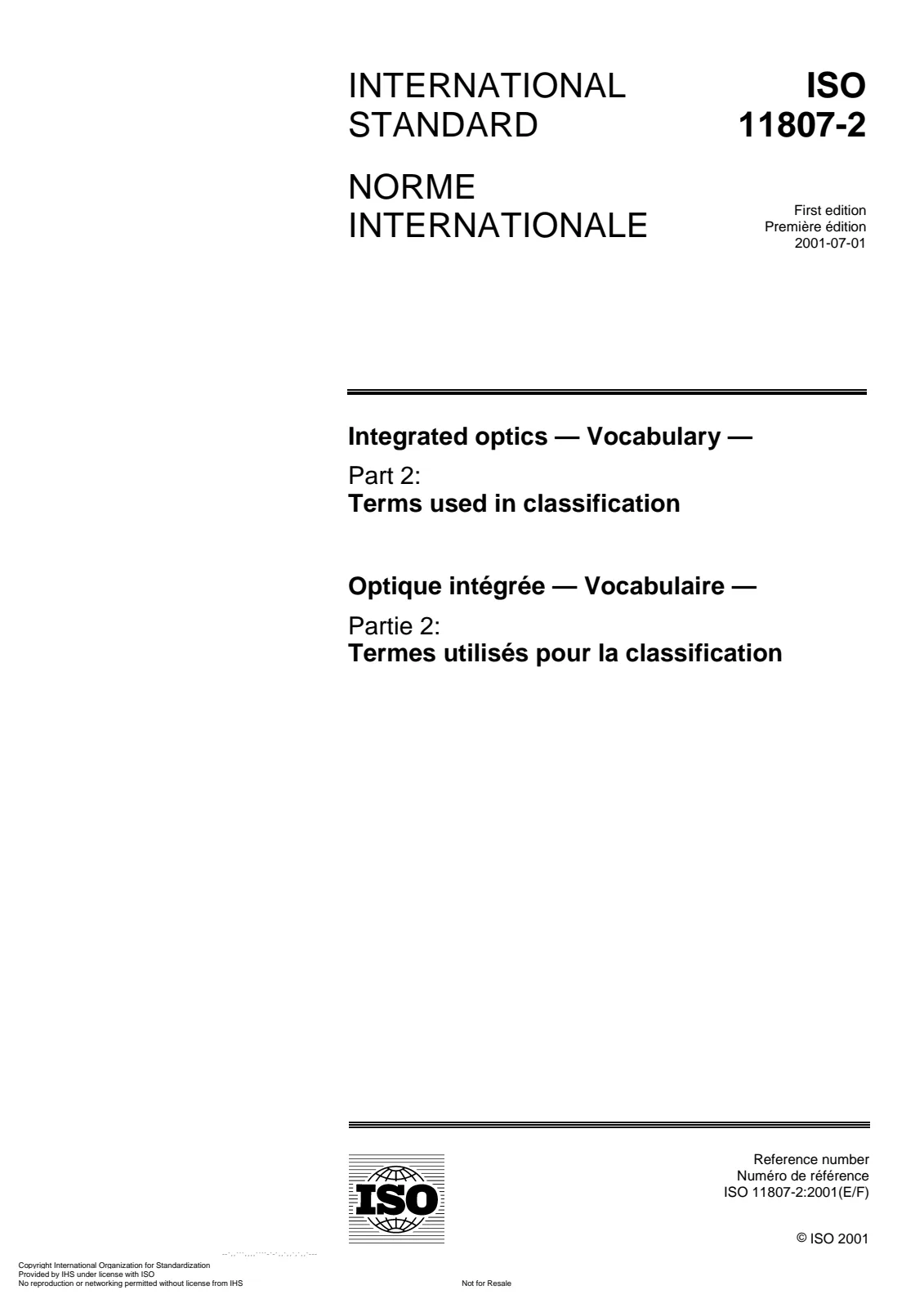 First page of standard ISO 11807-2:2001