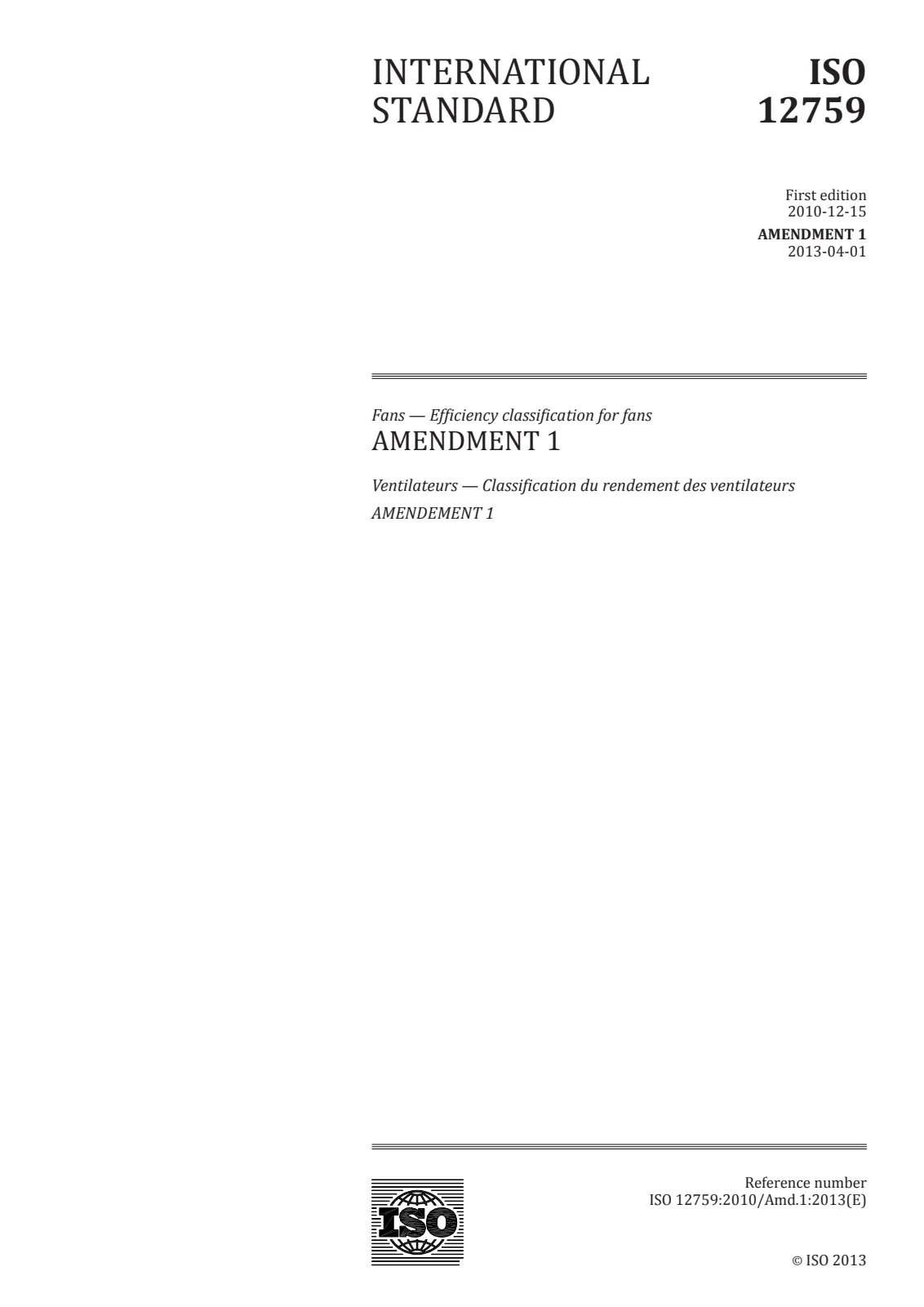 First page of standard ISO 12759:2010/Amd 1:2013