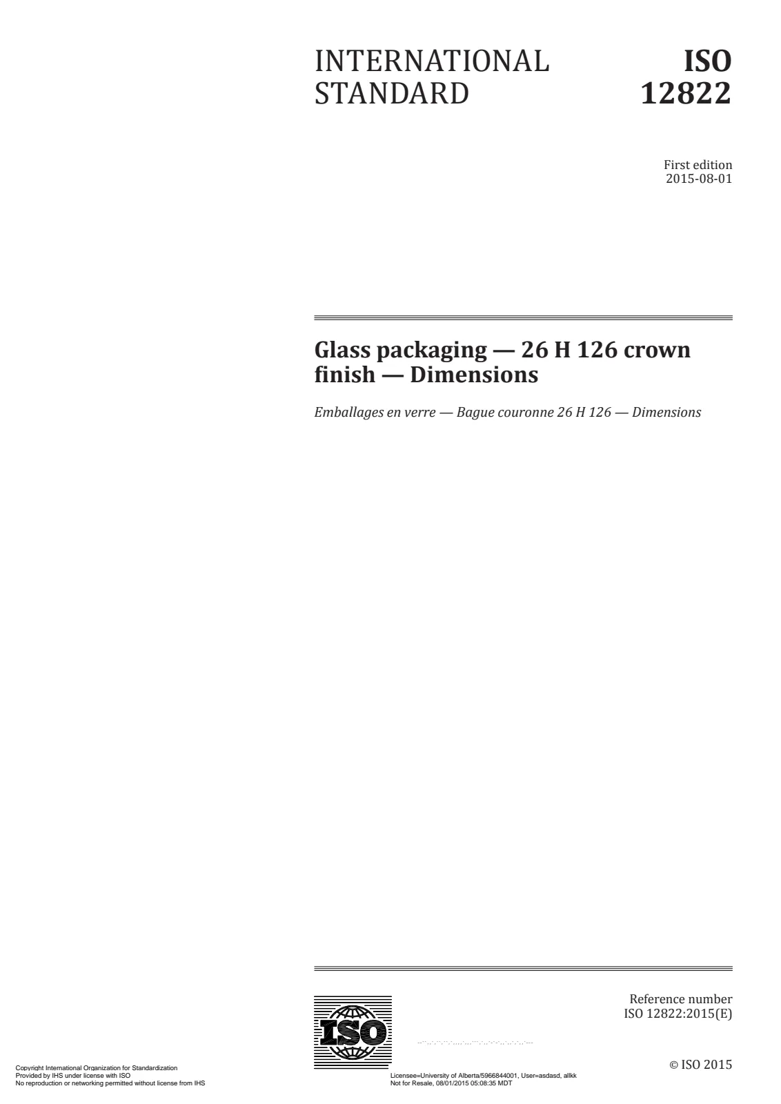 Первая страница стандарта ISO 12822:2015