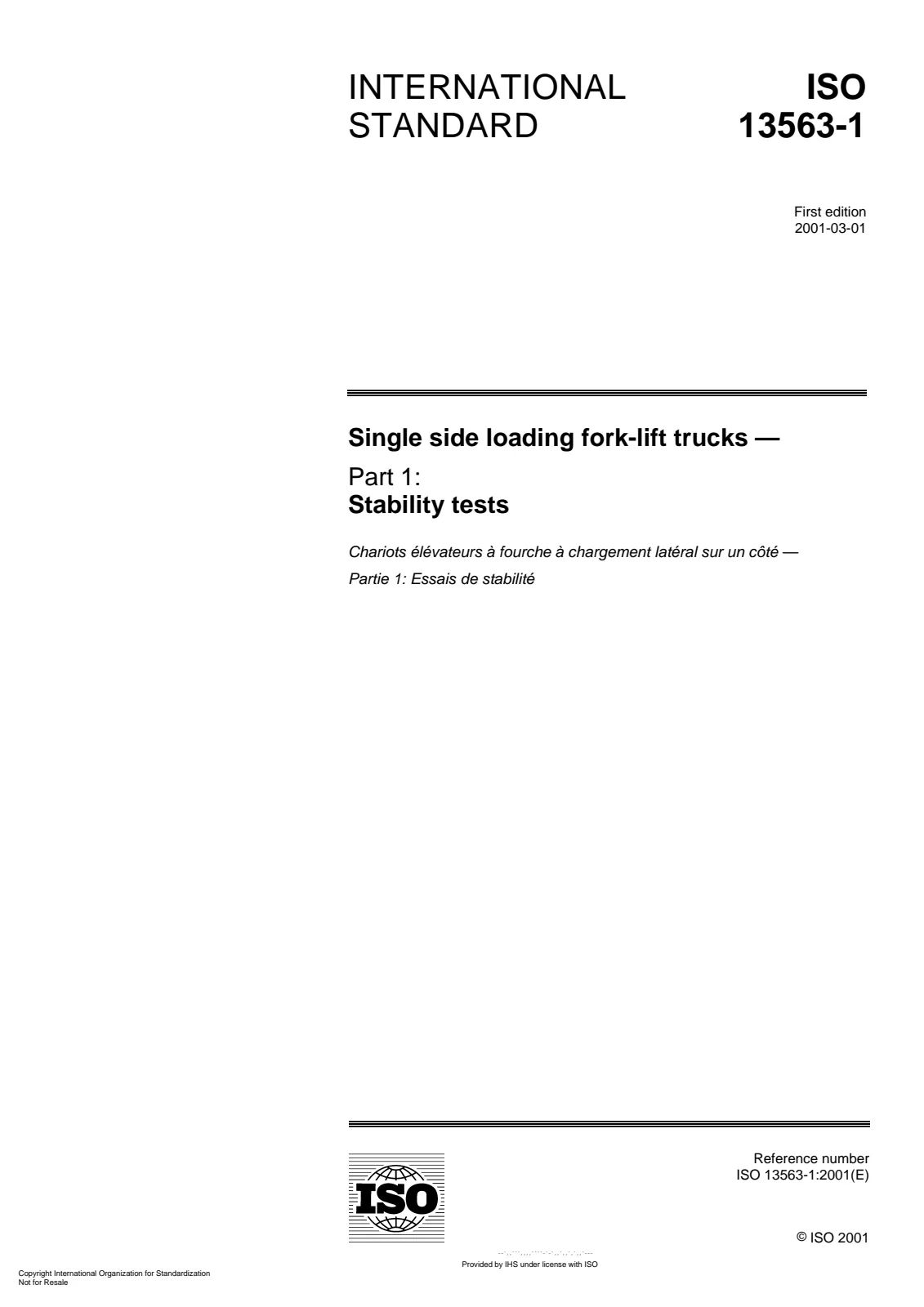 First page of standard ISO 13563-1:2001