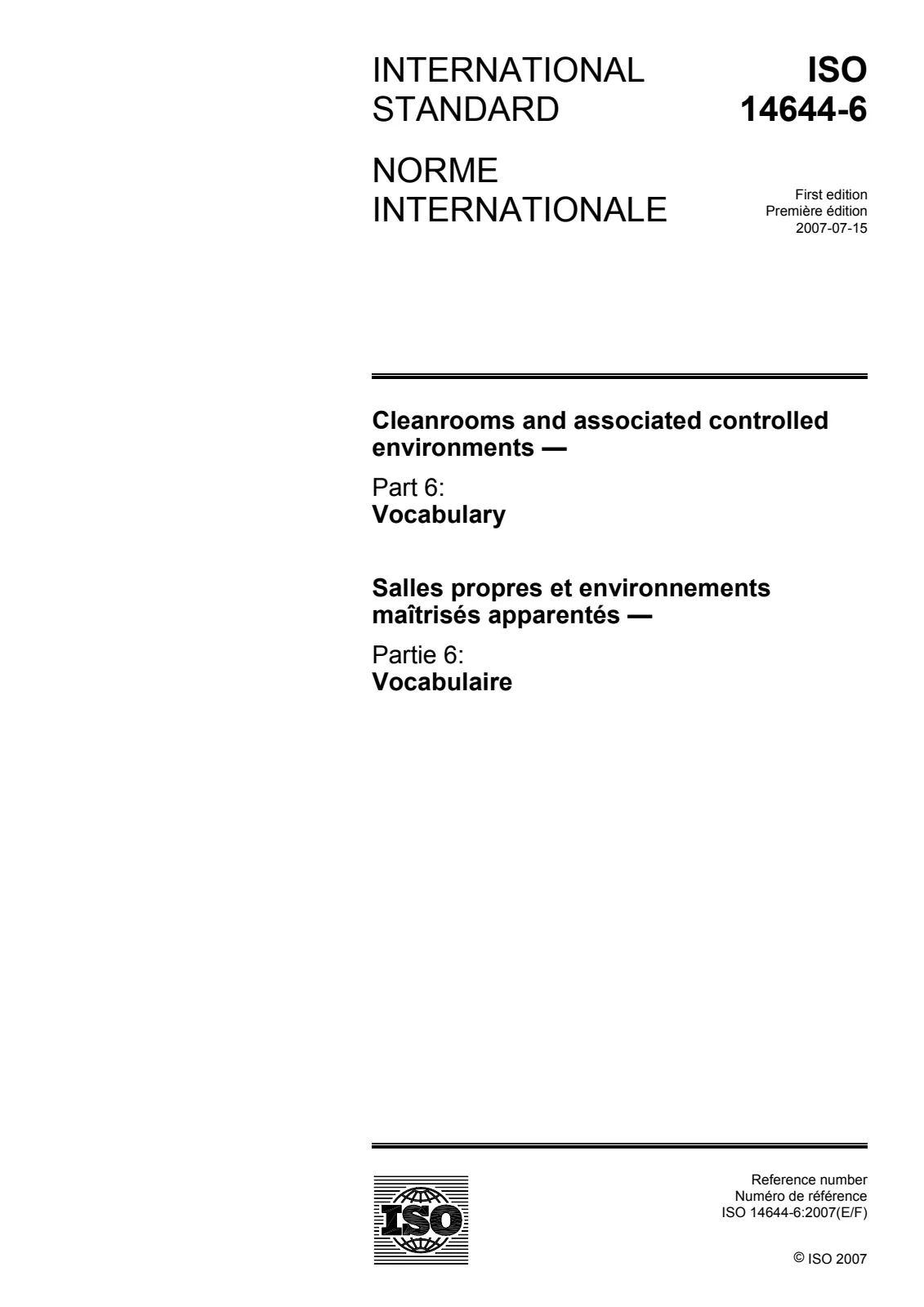 Первая страница стандарта ISO 14644-6:2007