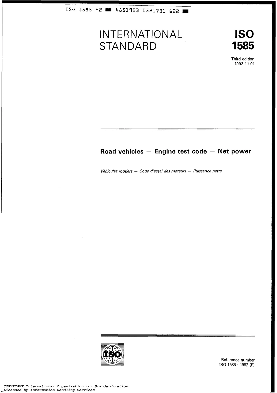 Первая страница стандарта ISO 1585:1992