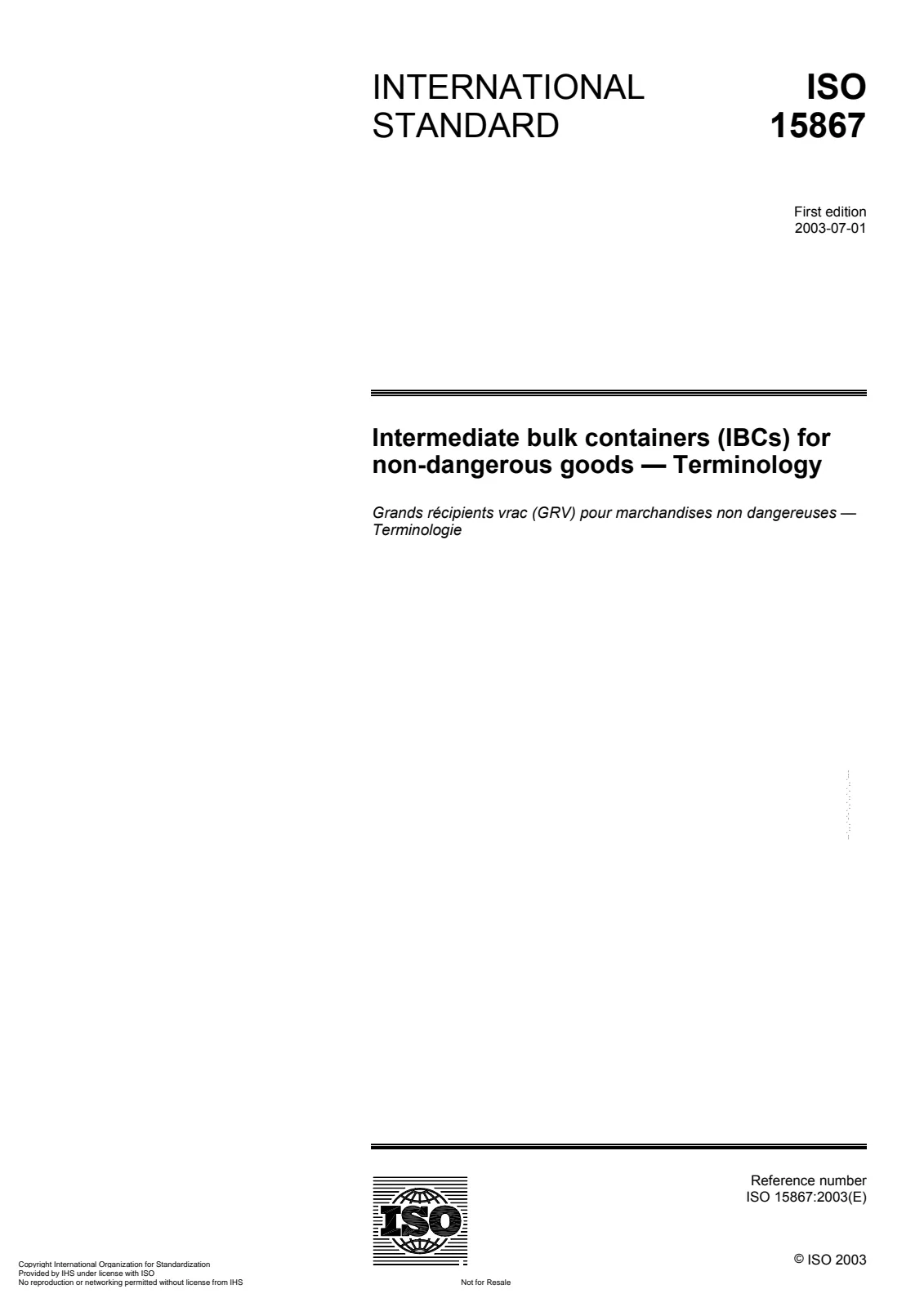 First page of standard ISO 15867:2003