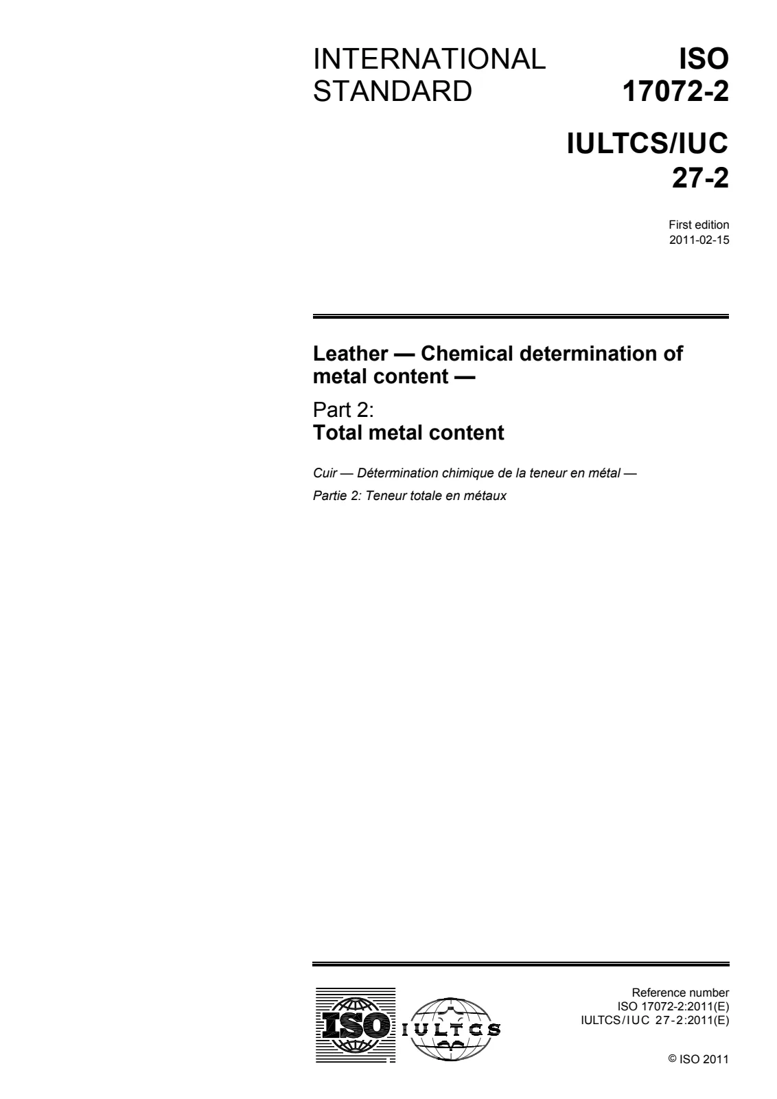 First page of standard ISO 17072-2:2011