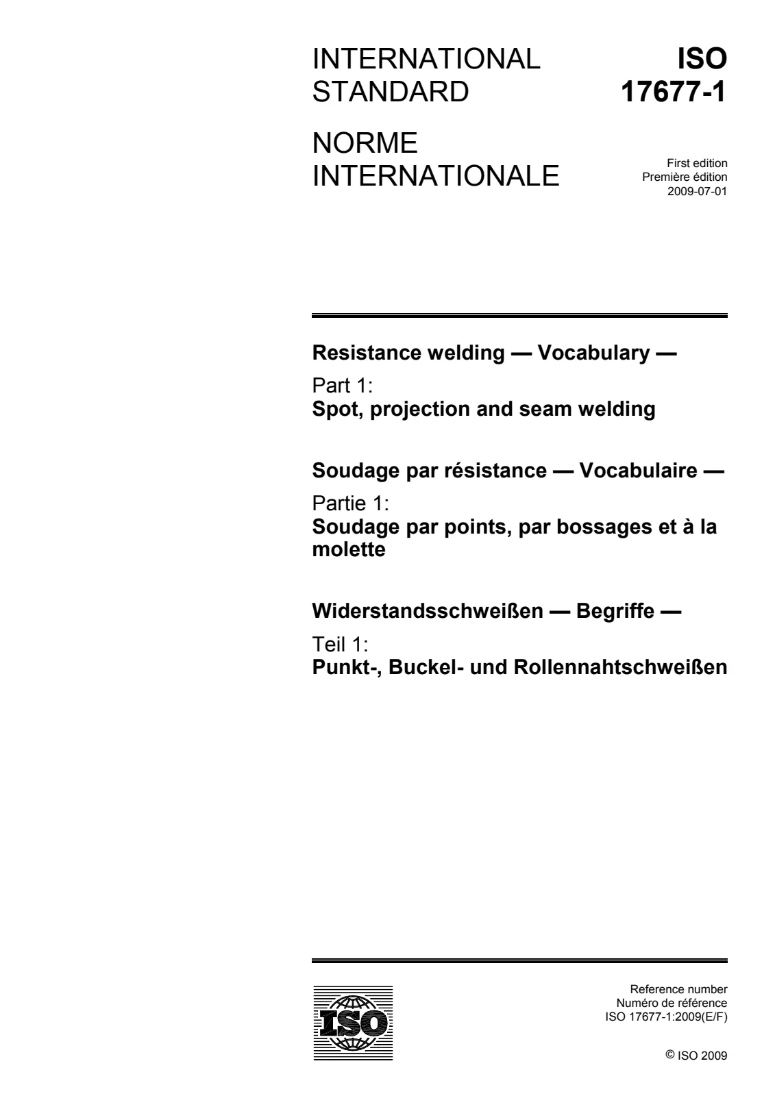 First page of standard ISO 17677-1:2009