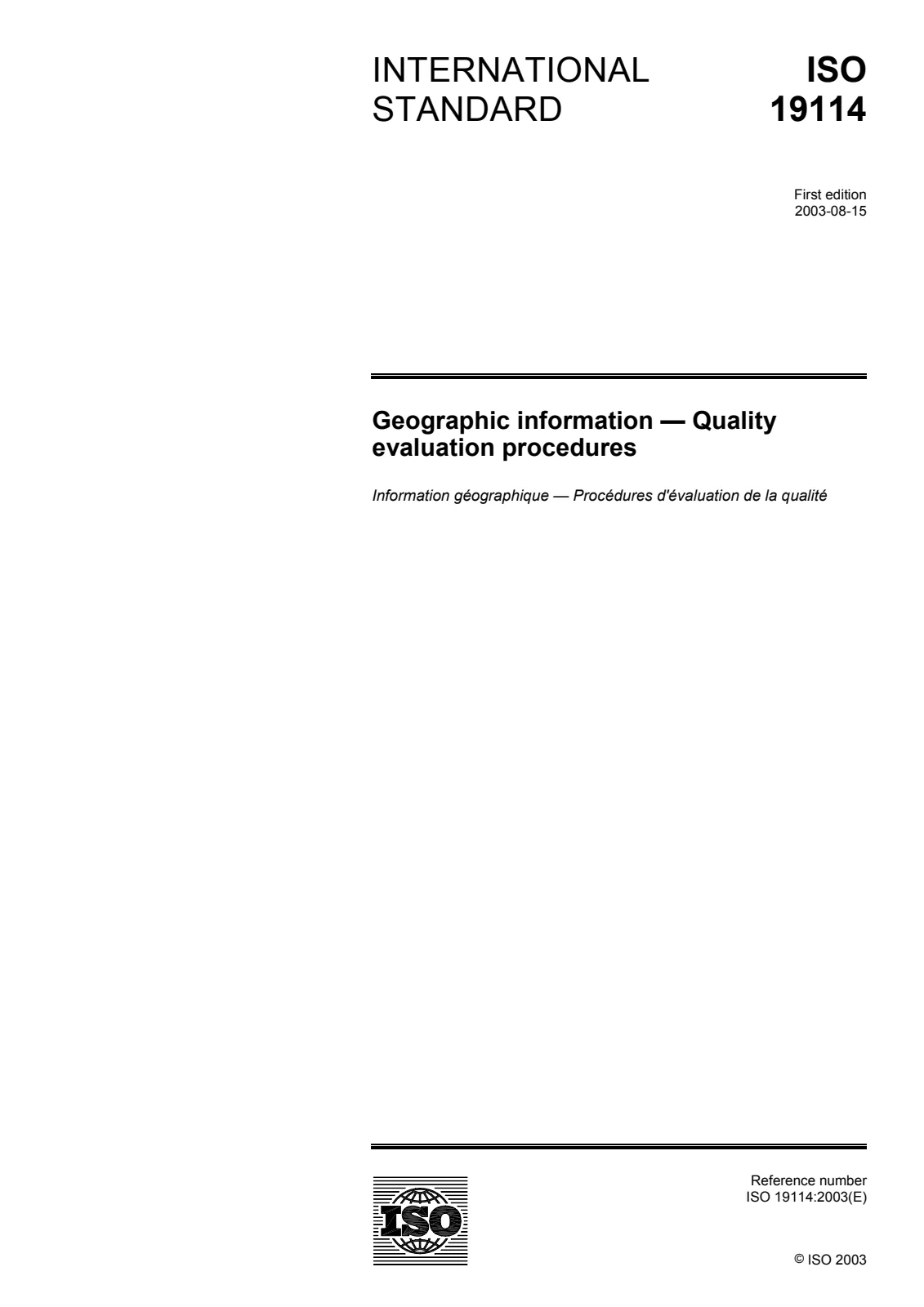 First page of standard ISO 19114:2003