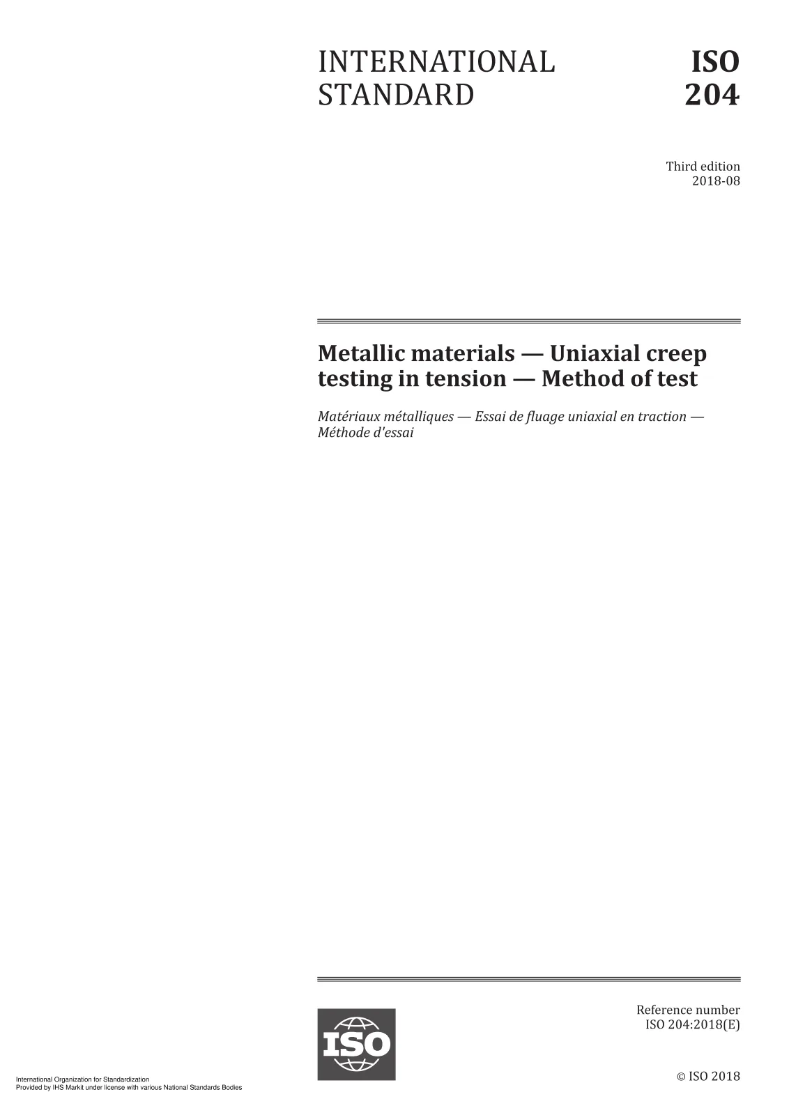 First page of standard ISO 204:2018