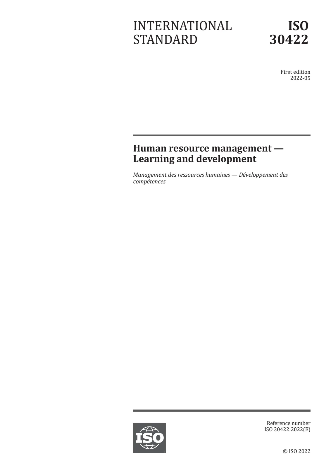 First page of standard ISO 30422:2022