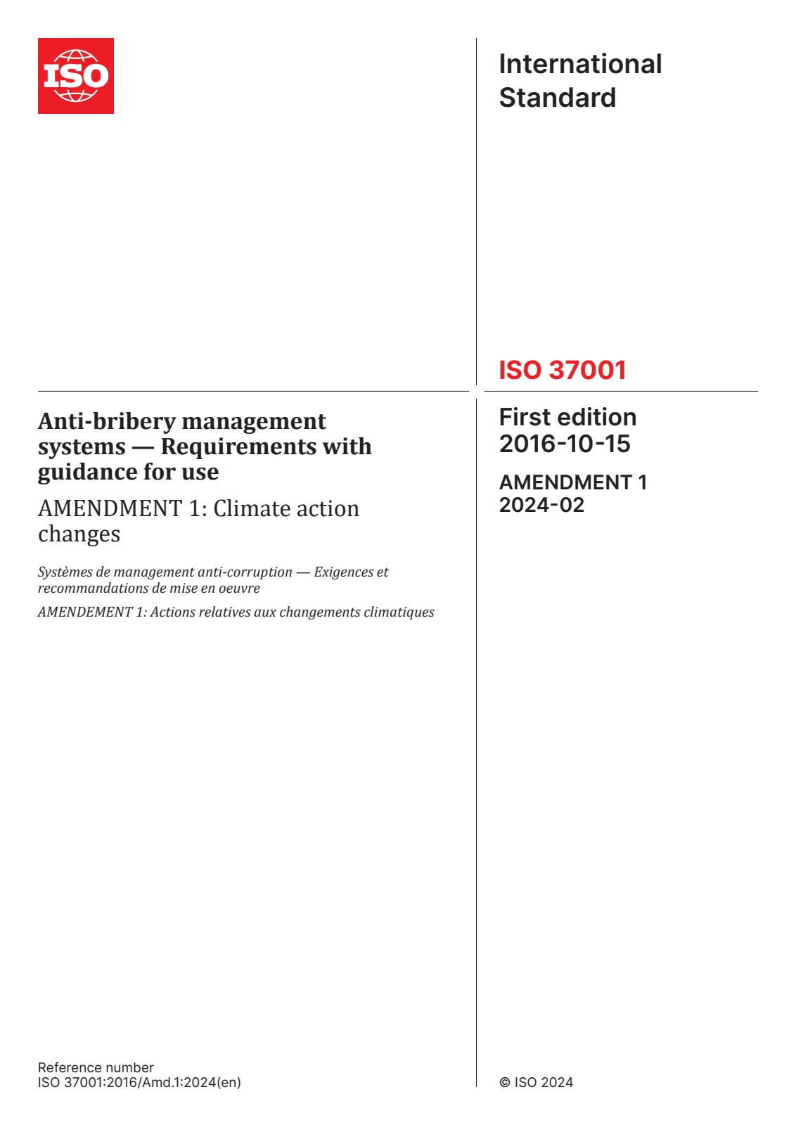 Первая страница стандарта ISO 37001:2016