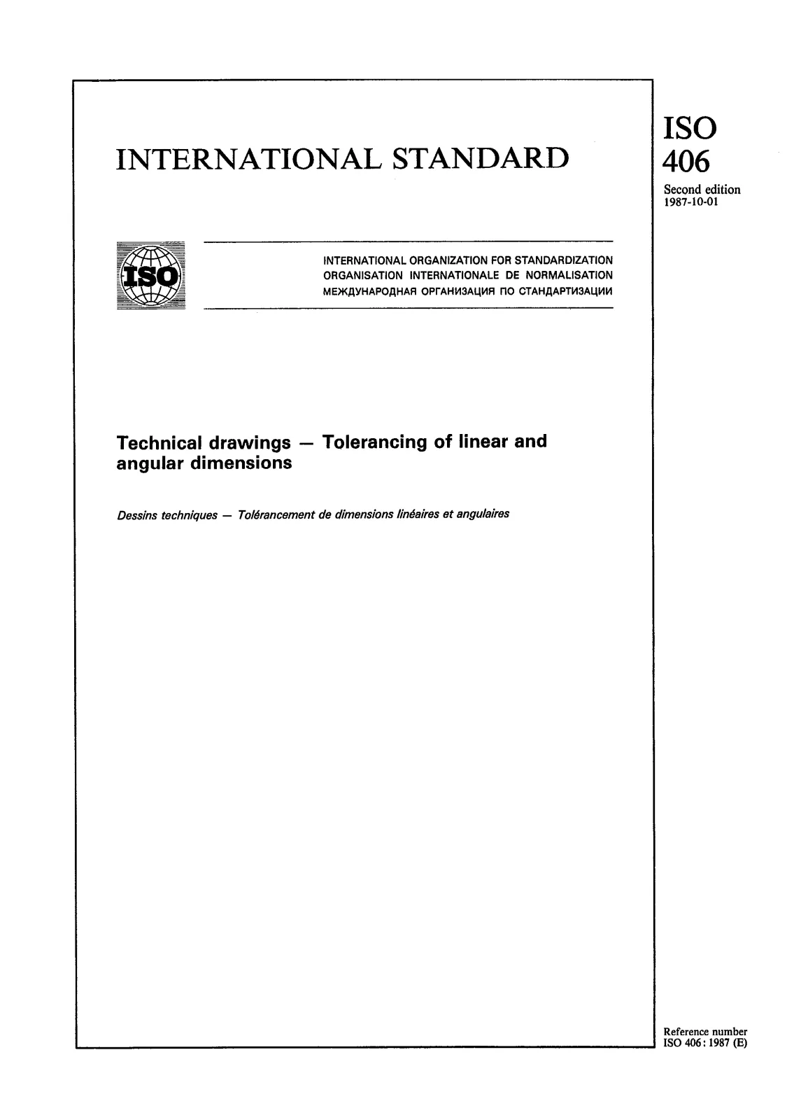 First page of standard ISO 406:1987