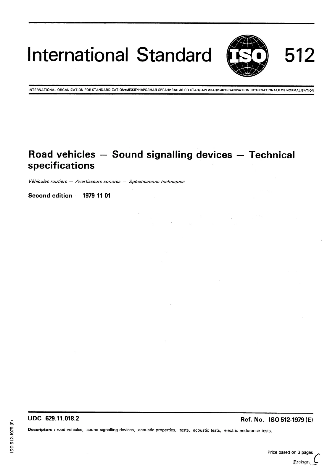 First page of standard ISO 512:1979